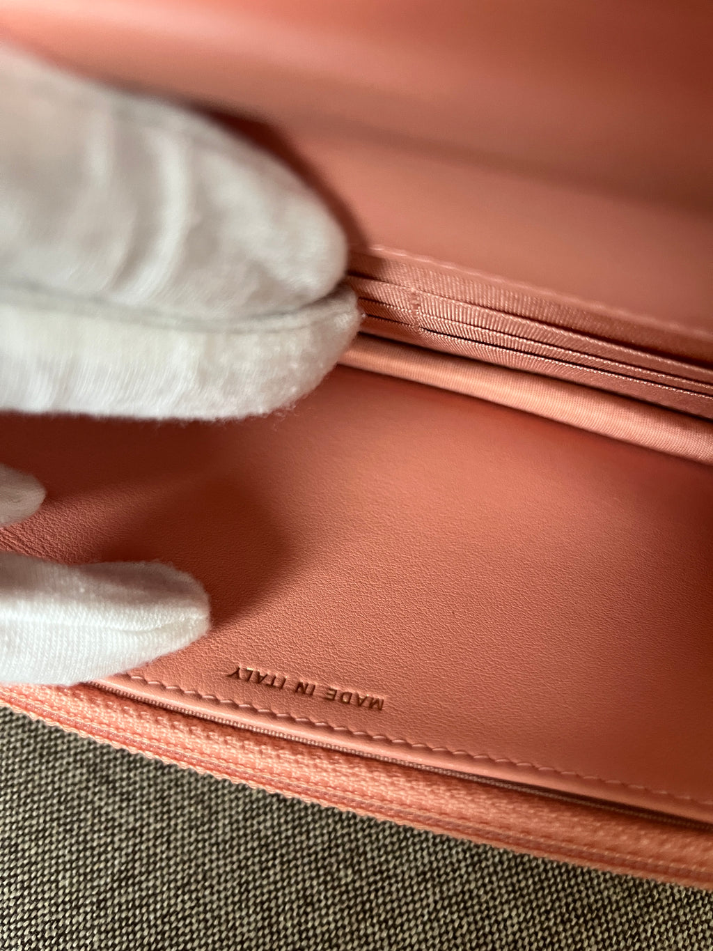 2019 Chanel Boy Matelasse Wallet On Chain Caviar Leather Peach Pink