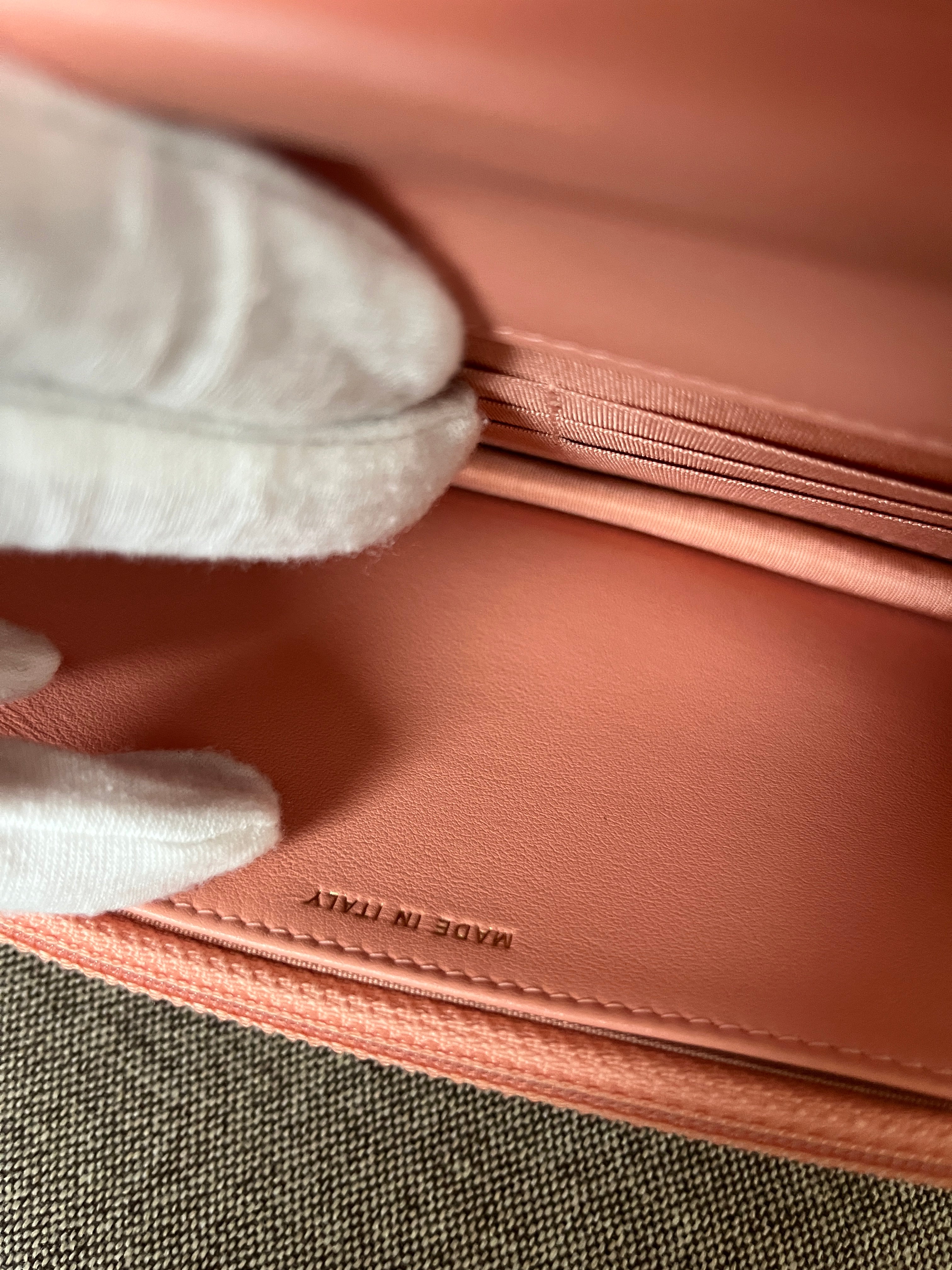 2019 Chanel Boy Matelasse Wallet On Chain Caviar Leather Peach Pink