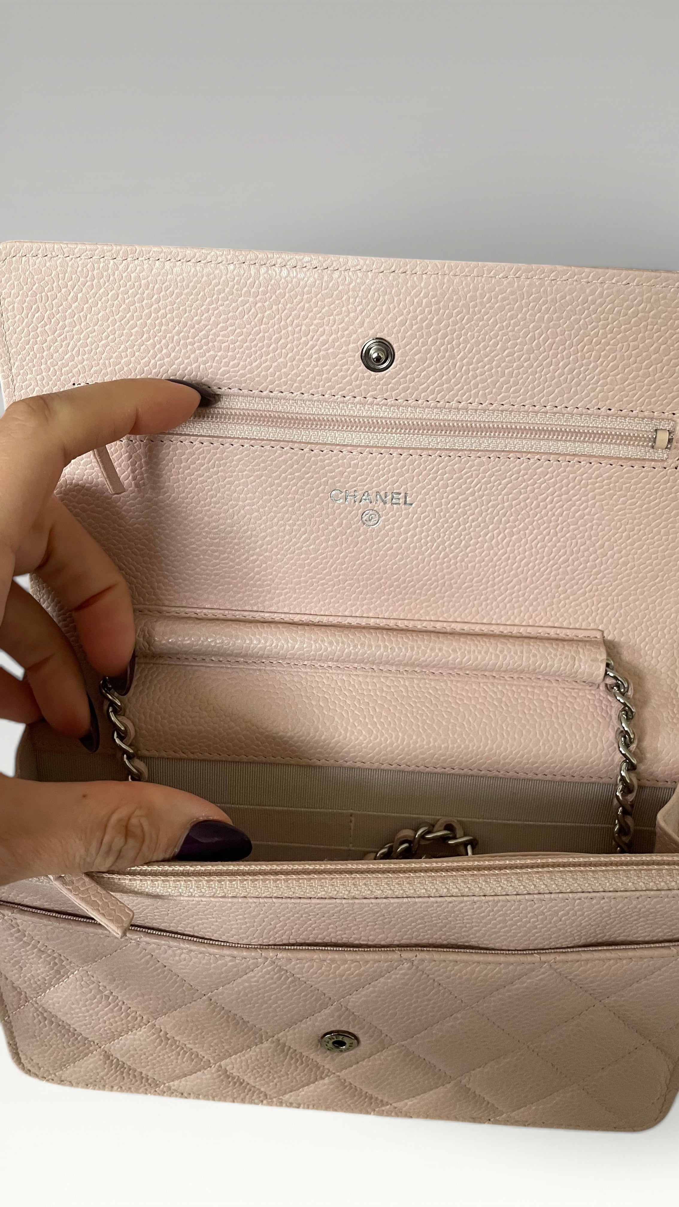 2013-2014 Chanel Classic Wallet On Chain Caviar Pink