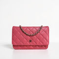 Chanel Lambskin Classic Wallet On Chain Pink Silver Hardware