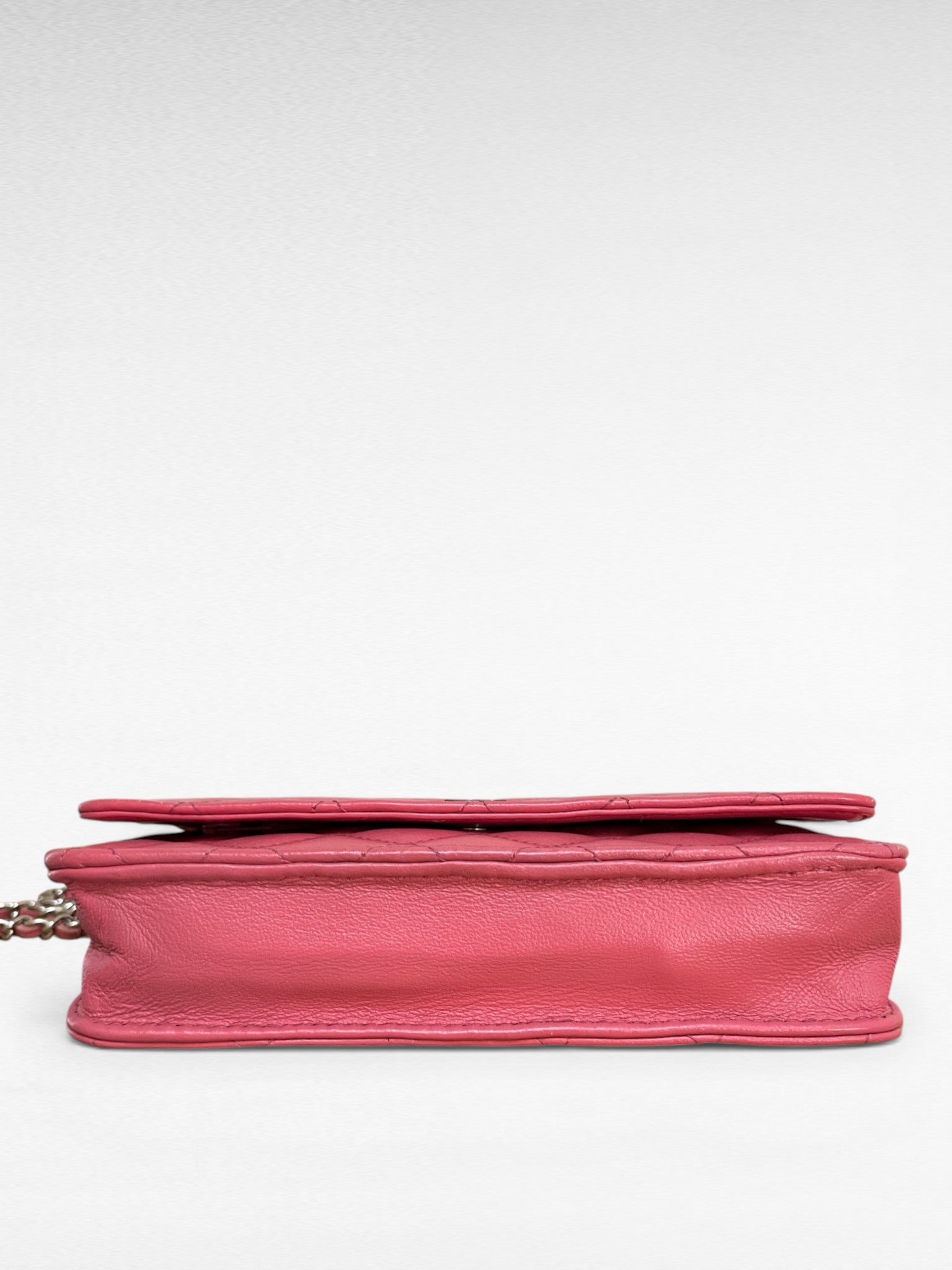 Chanel Lambskin Classic Wallet On Chain Pink Silver Hardware
