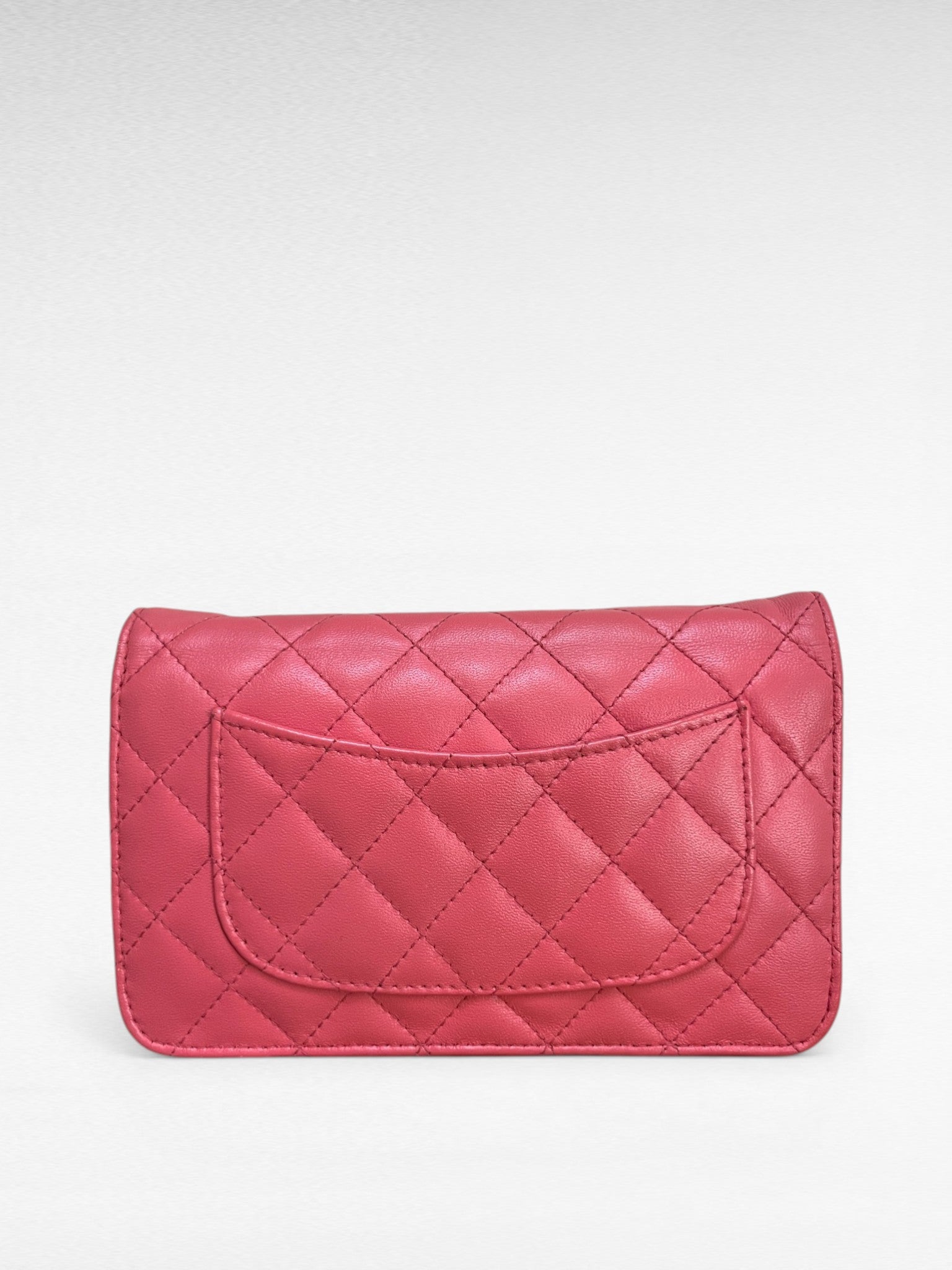 Chanel Lambskin Classic Wallet On Chain Pink Silver Hardware