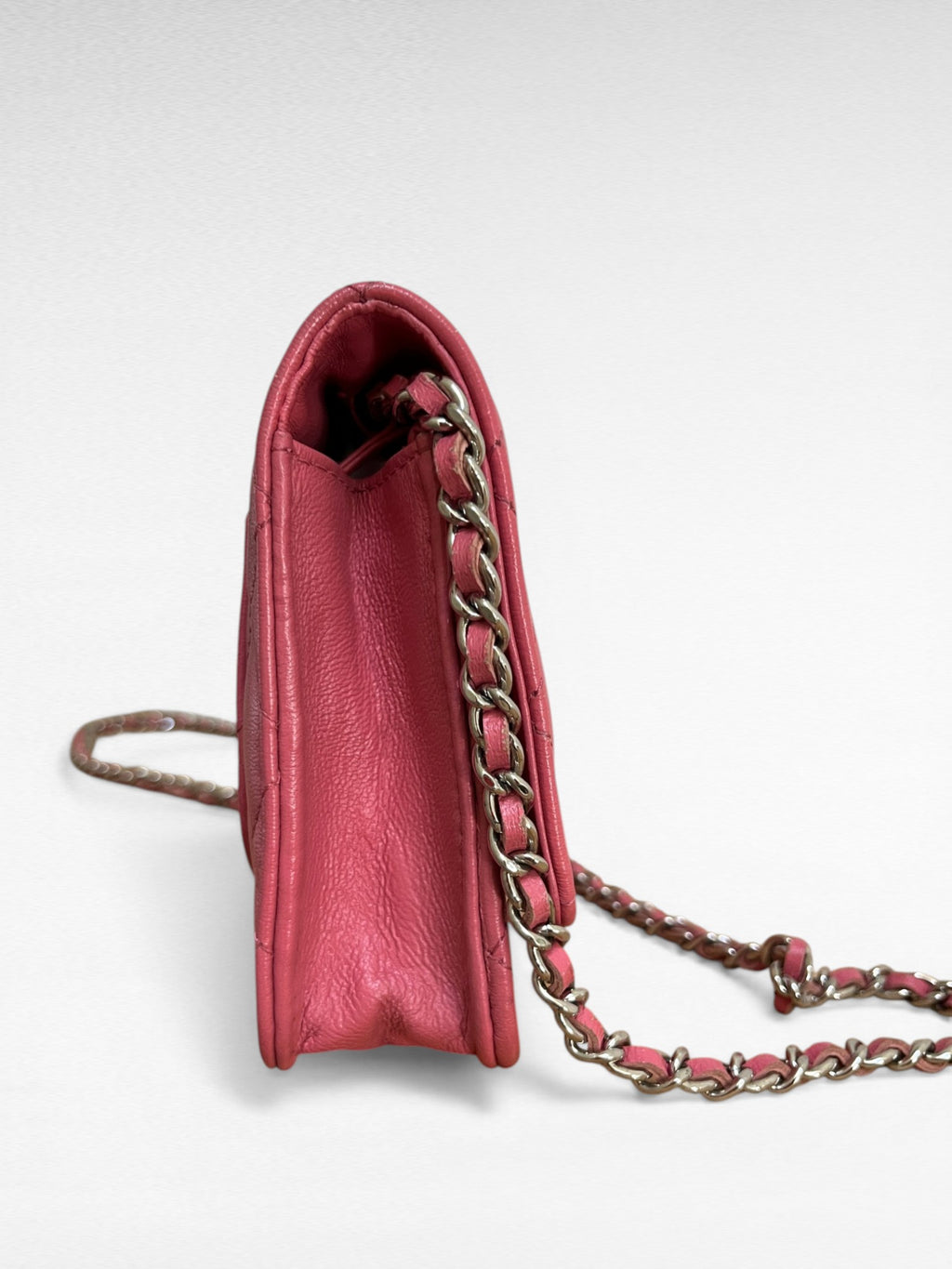 Chanel Lambskin Classic Wallet On Chain Pink Silver Hardware