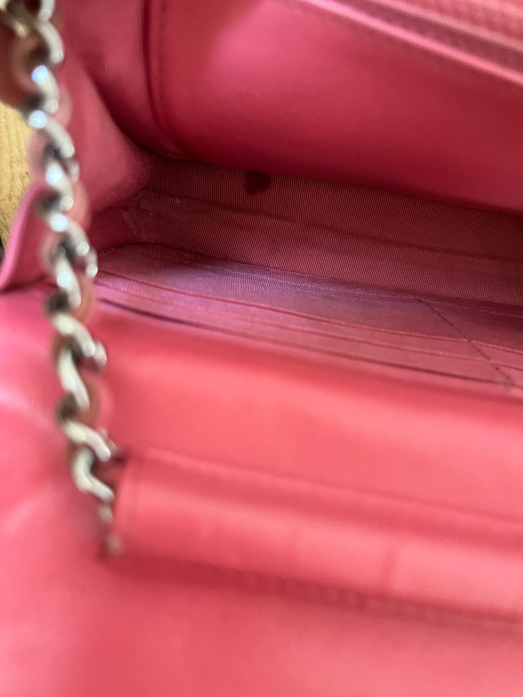Chanel Lambskin Classic Wallet On Chain Pink Silver Hardware