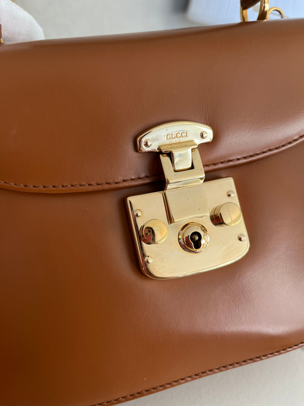 Gucci Vintage Smooth Calfskin Lady Lock Satchel Brown