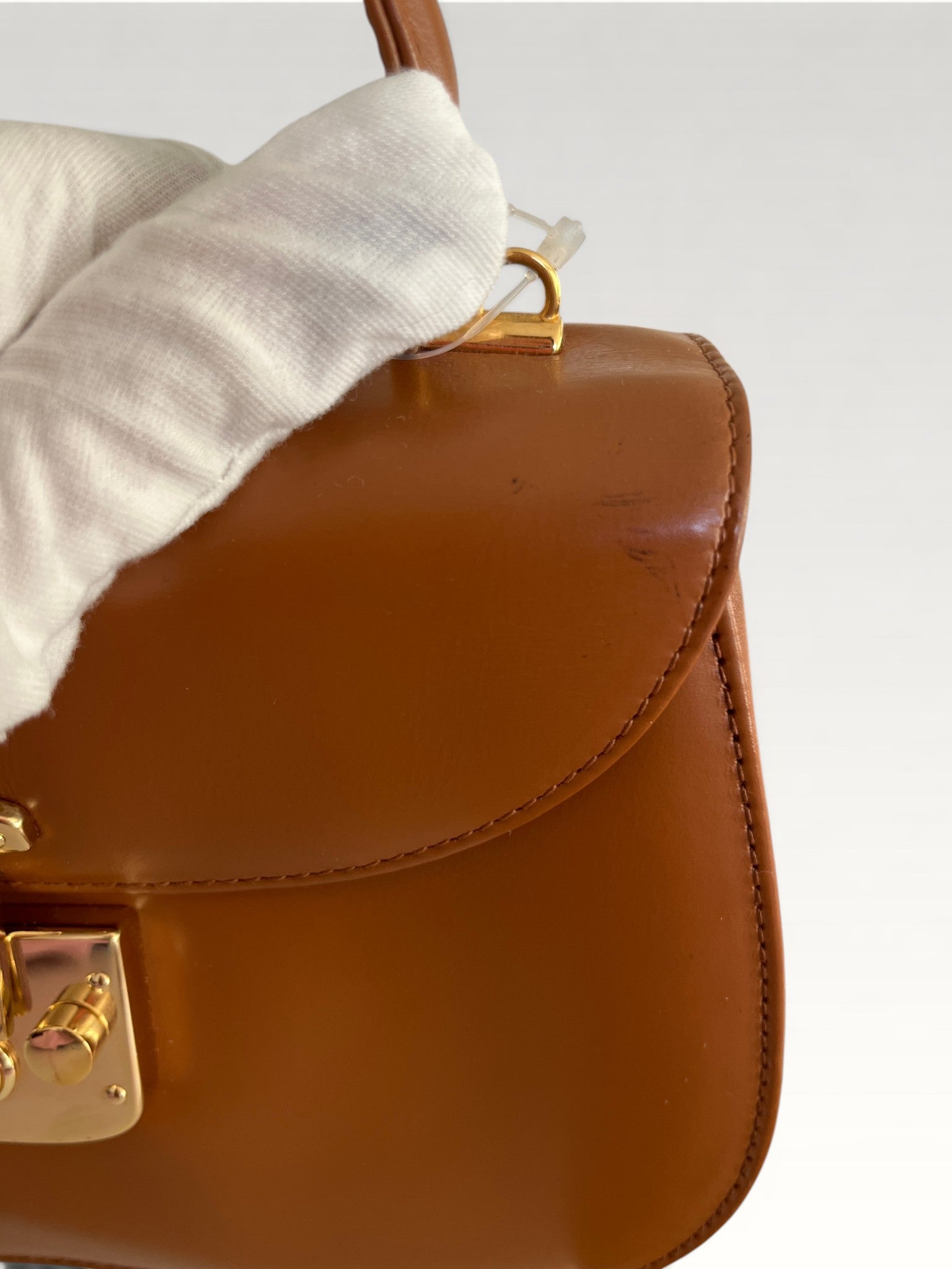 Gucci Vintage Smooth Calfskin Lady Lock Satchel Brown