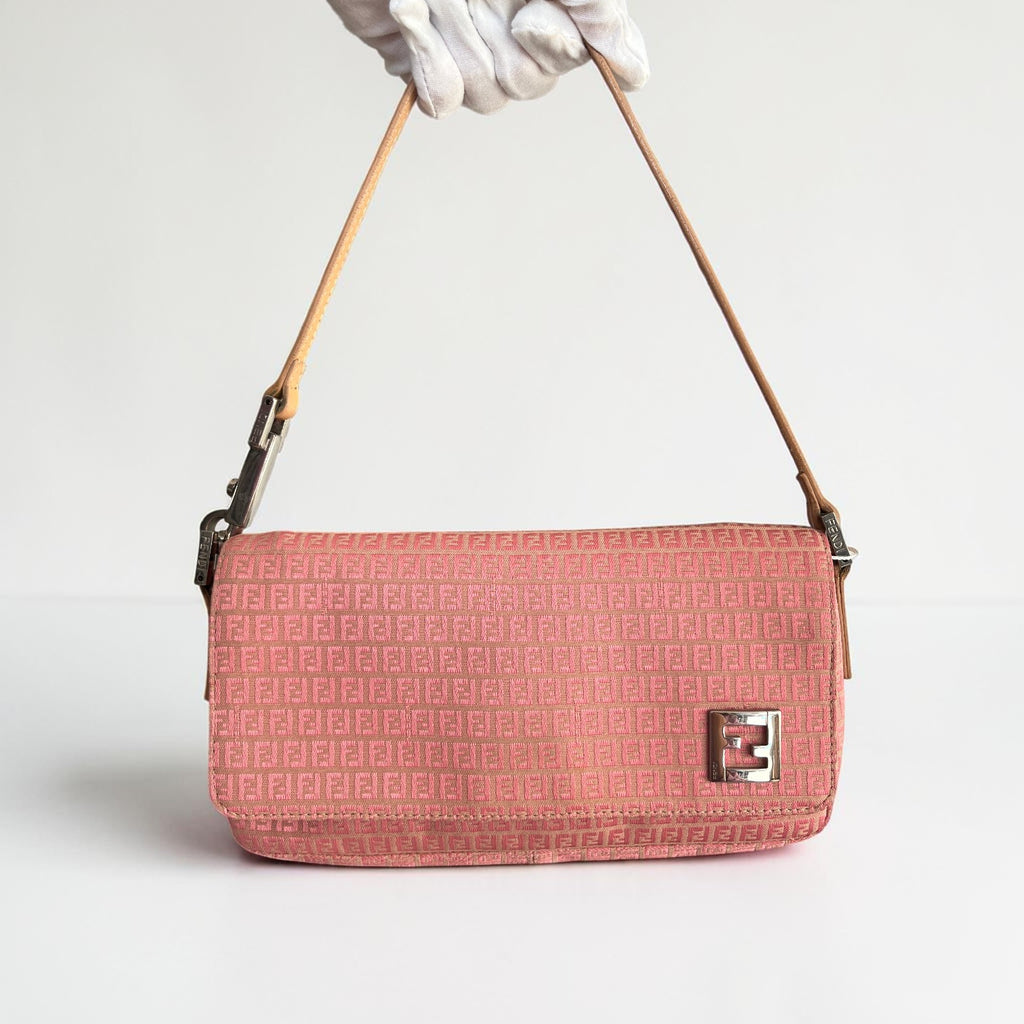 Fendi Micro Zucchino Canvas Shoulder Baguette Pink Monogram