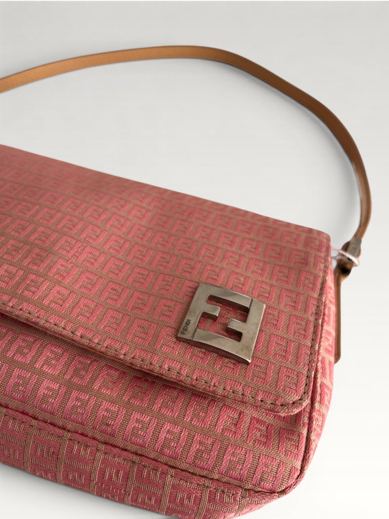 Fendi Micro Zucchino Canvas Shoulder Baguette Pink Monogram