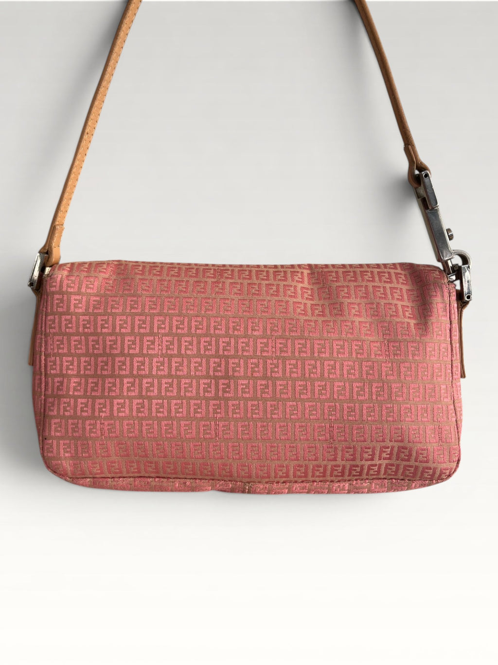 Fendi Micro Zucchino Canvas Shoulder Baguette Pink Monogram