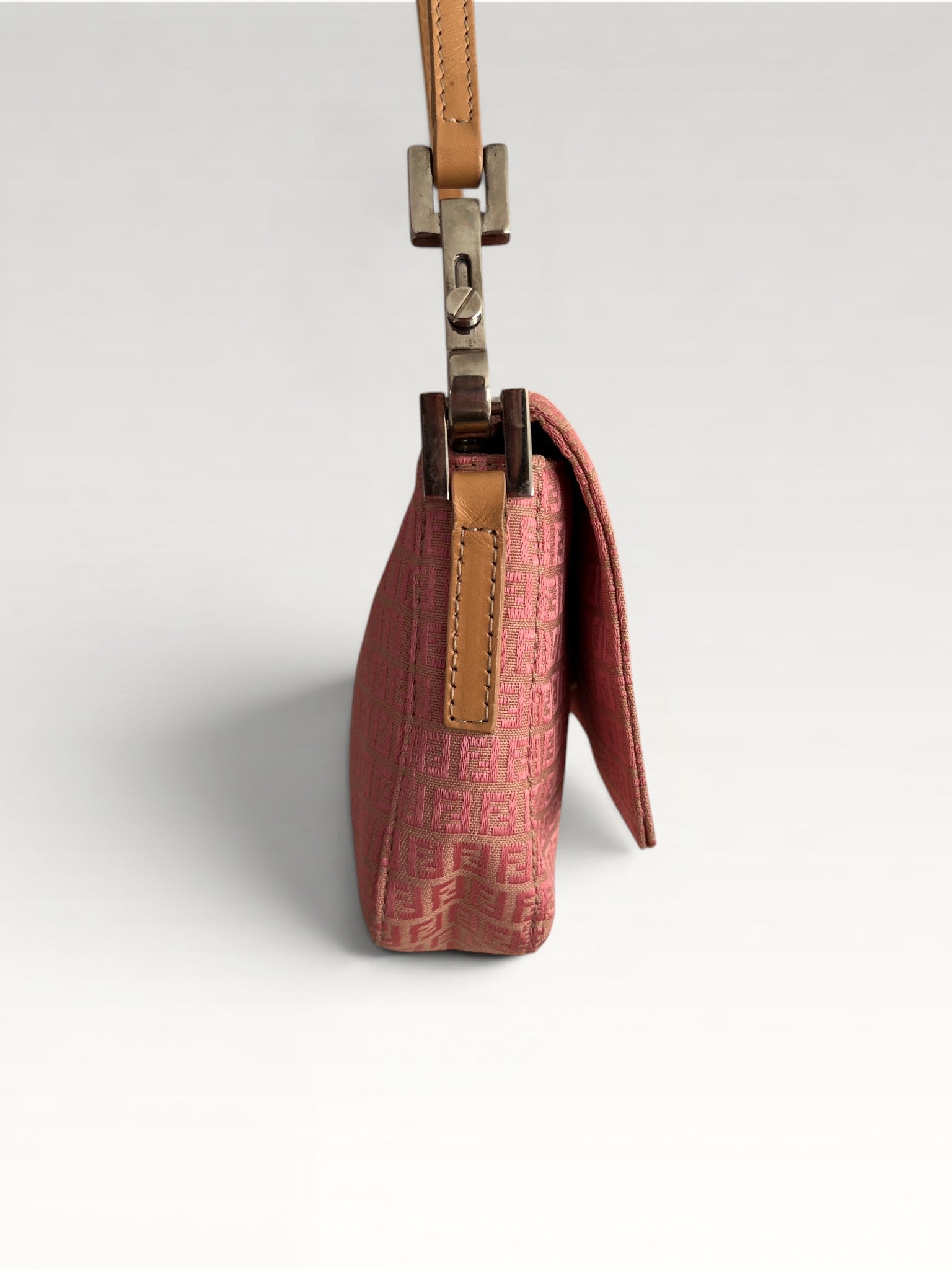 Fendi Micro Zucchino Canvas Shoulder Baguette Pink Monogram
