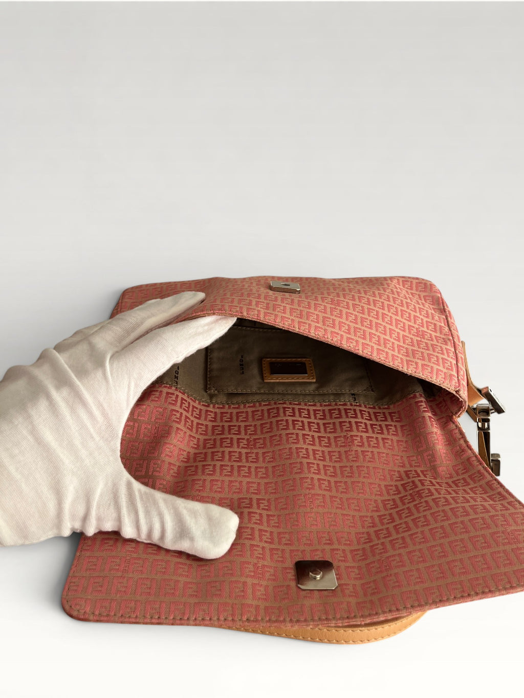 Fendi Micro Zucchino Canvas Shoulder Baguette Pink Monogram