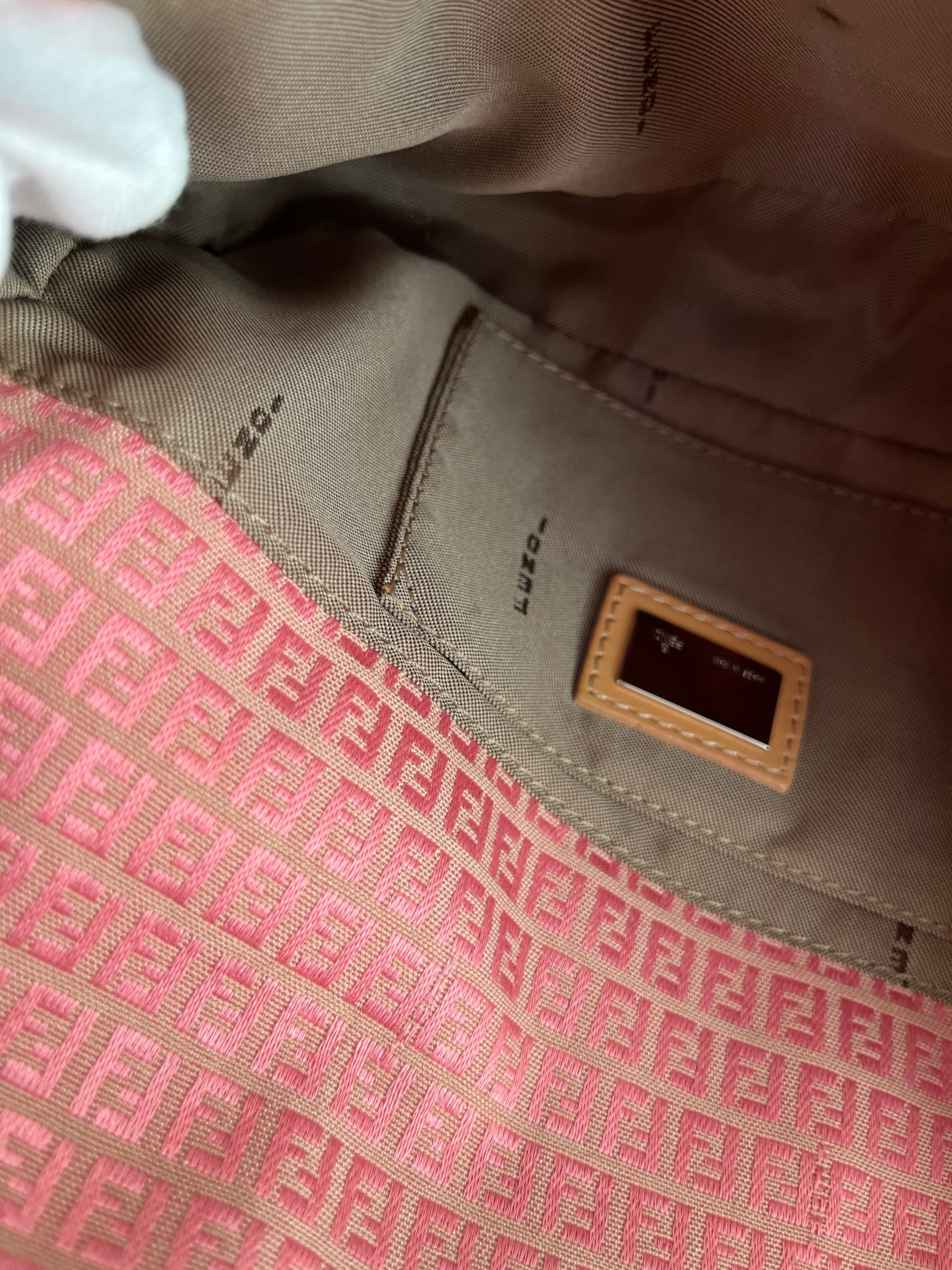 Fendi Micro Zucchino Canvas Shoulder Baguette Pink Monogram