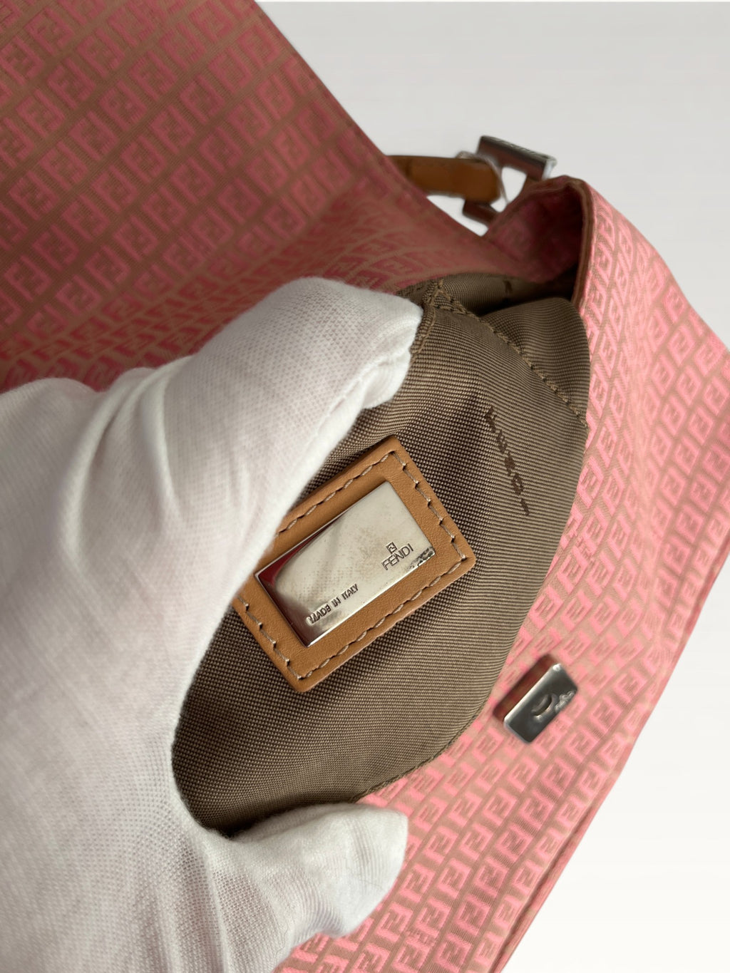 Fendi Micro Zucchino Canvas Shoulder Baguette Pink Monogram