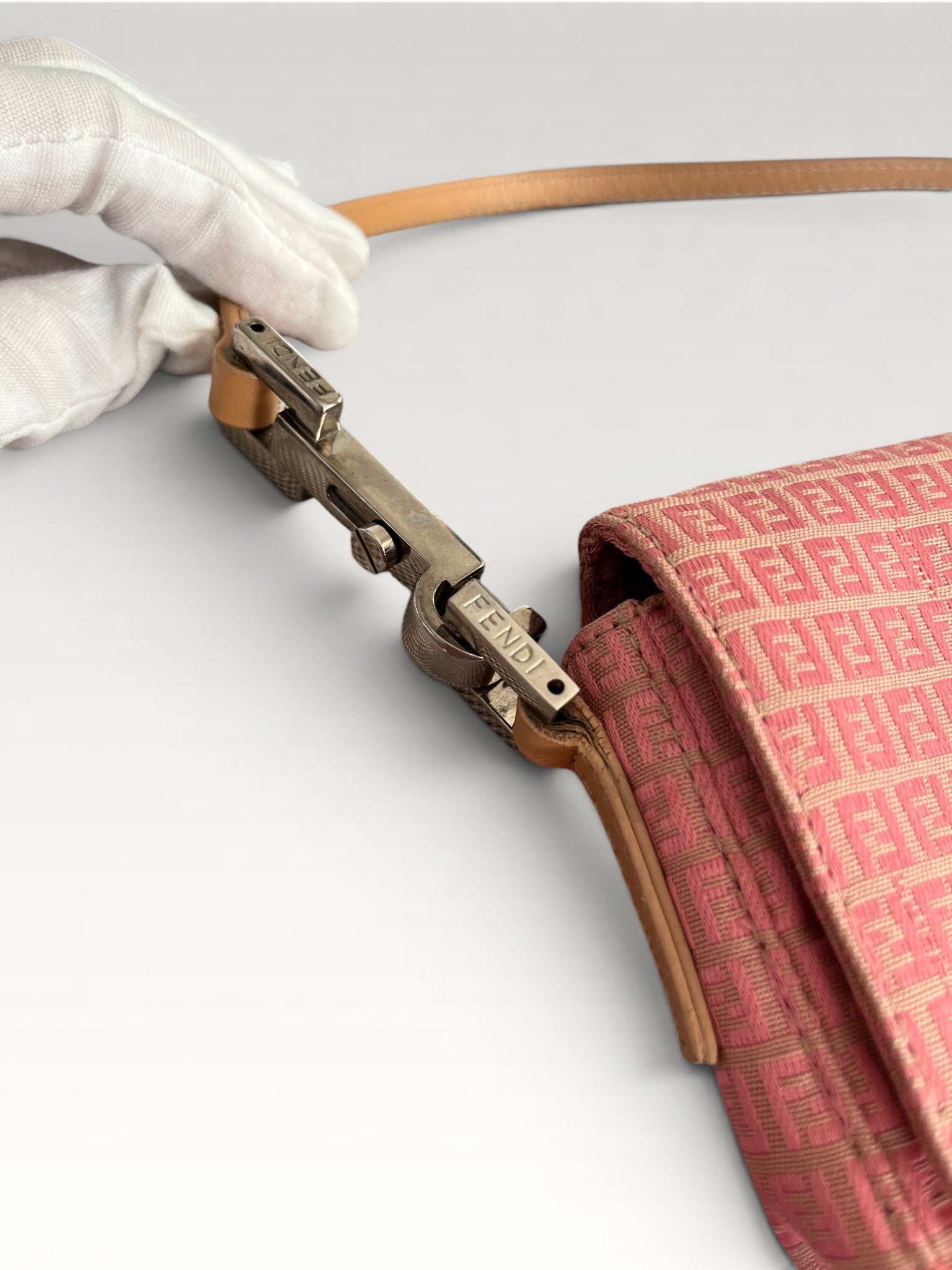 Fendi Micro Zucchino Canvas Shoulder Baguette Pink Monogram