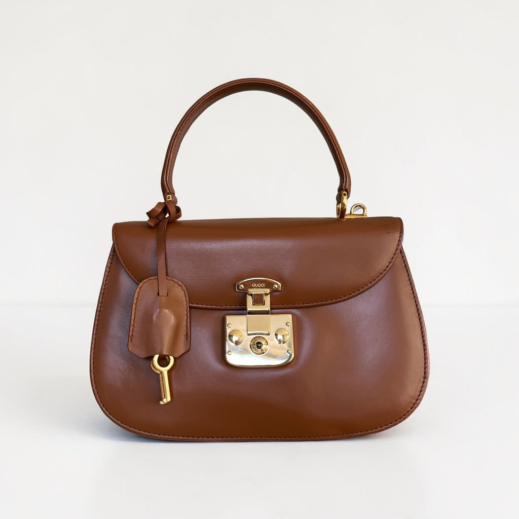 Gucci Vintage Smooth Calfskin Lady Lock Satchel Brown