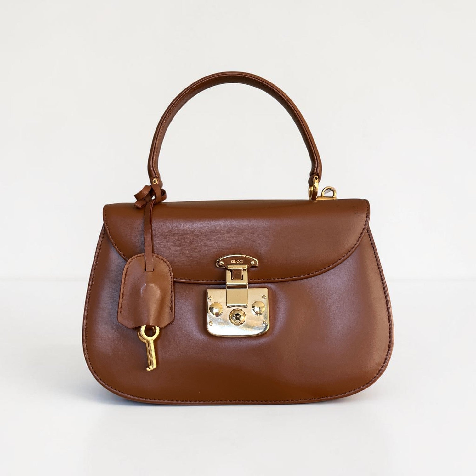 Gucci Vintage Smooth Calfskin Lady Lock Satchel Brown