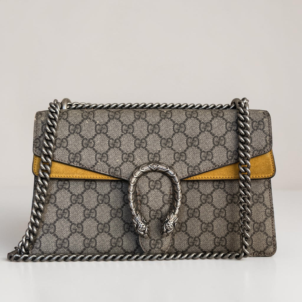 Gucci Dionysus GG Supreme Canvas Bag Yellow Suede