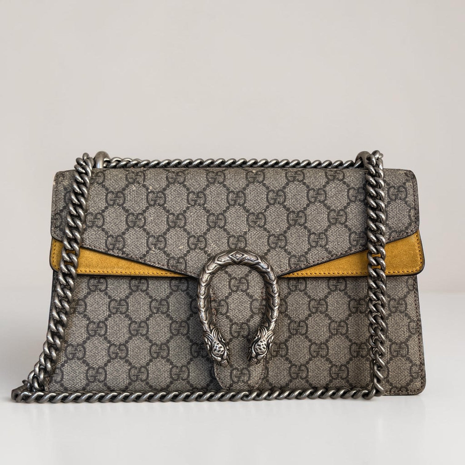 Gucci Dionysus GG Supreme Canvas Bag Yellow Suede