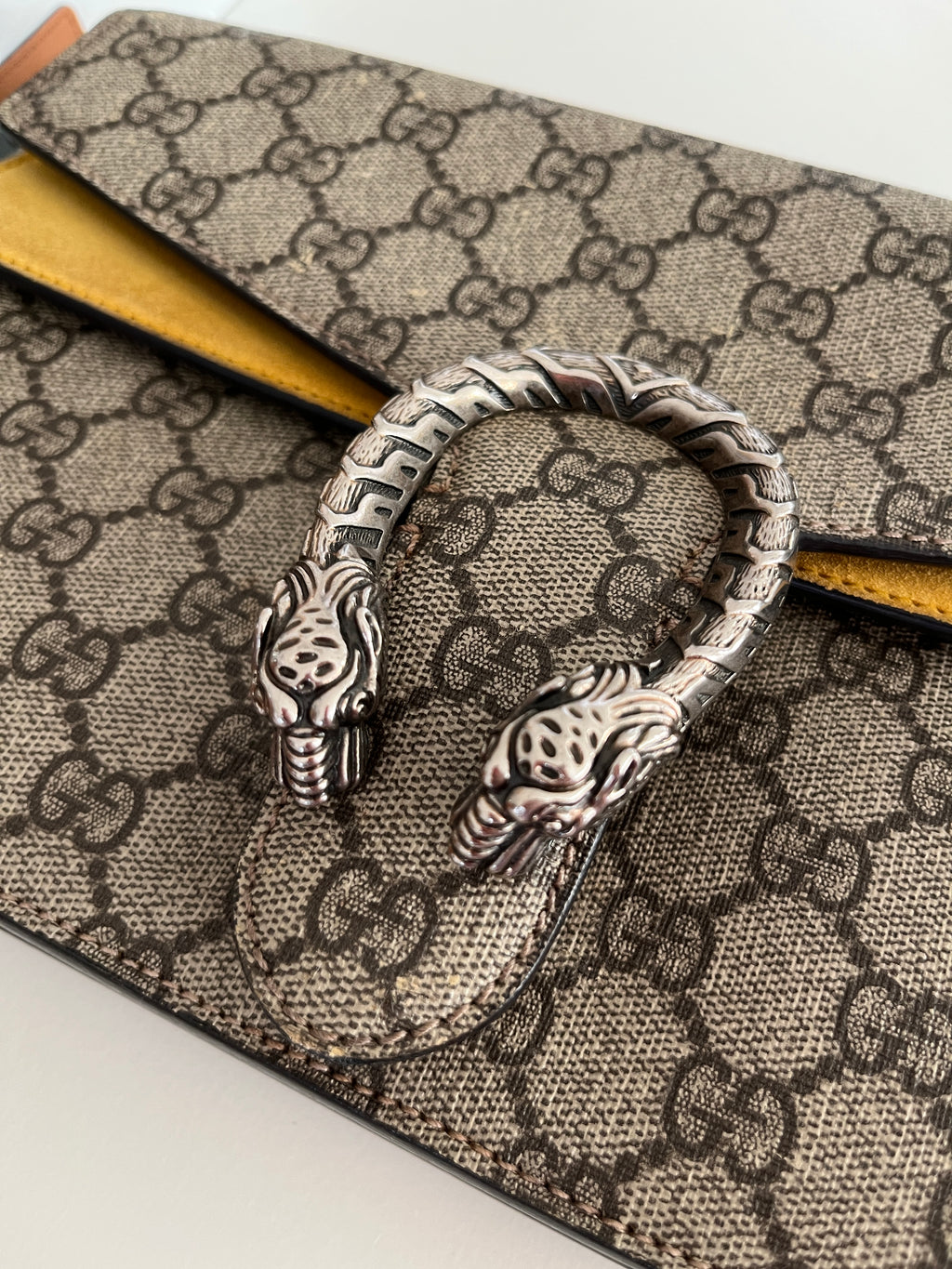Gucci Dionysus GG Supreme Canvas Bag Yellow Suede
