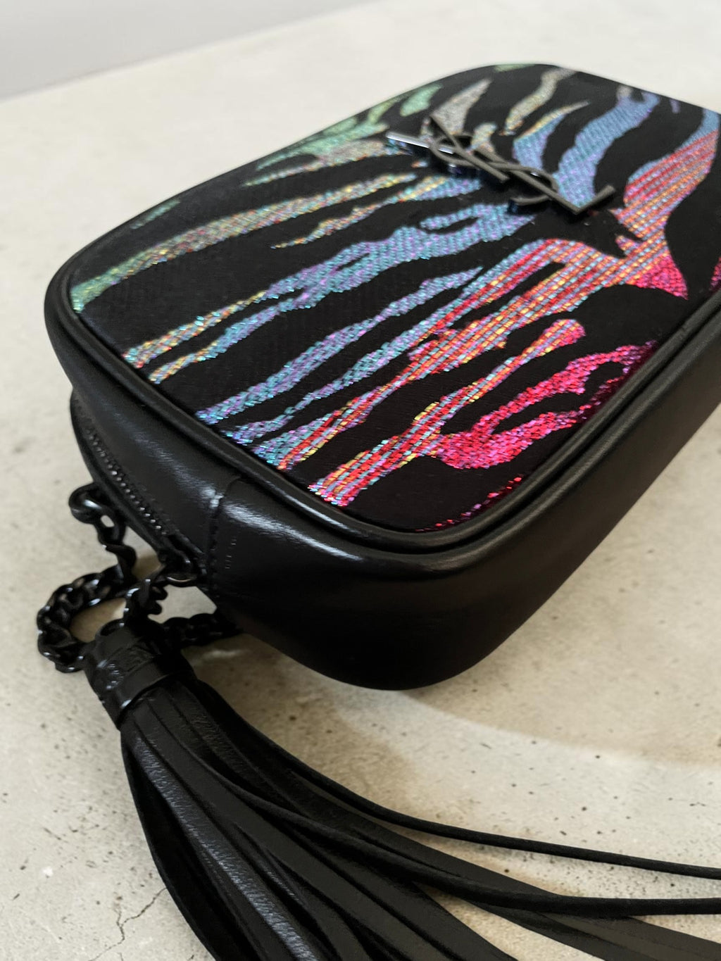Saint Laurent Canvas And Leather Metallic Tiger Print Lou Camera Bag