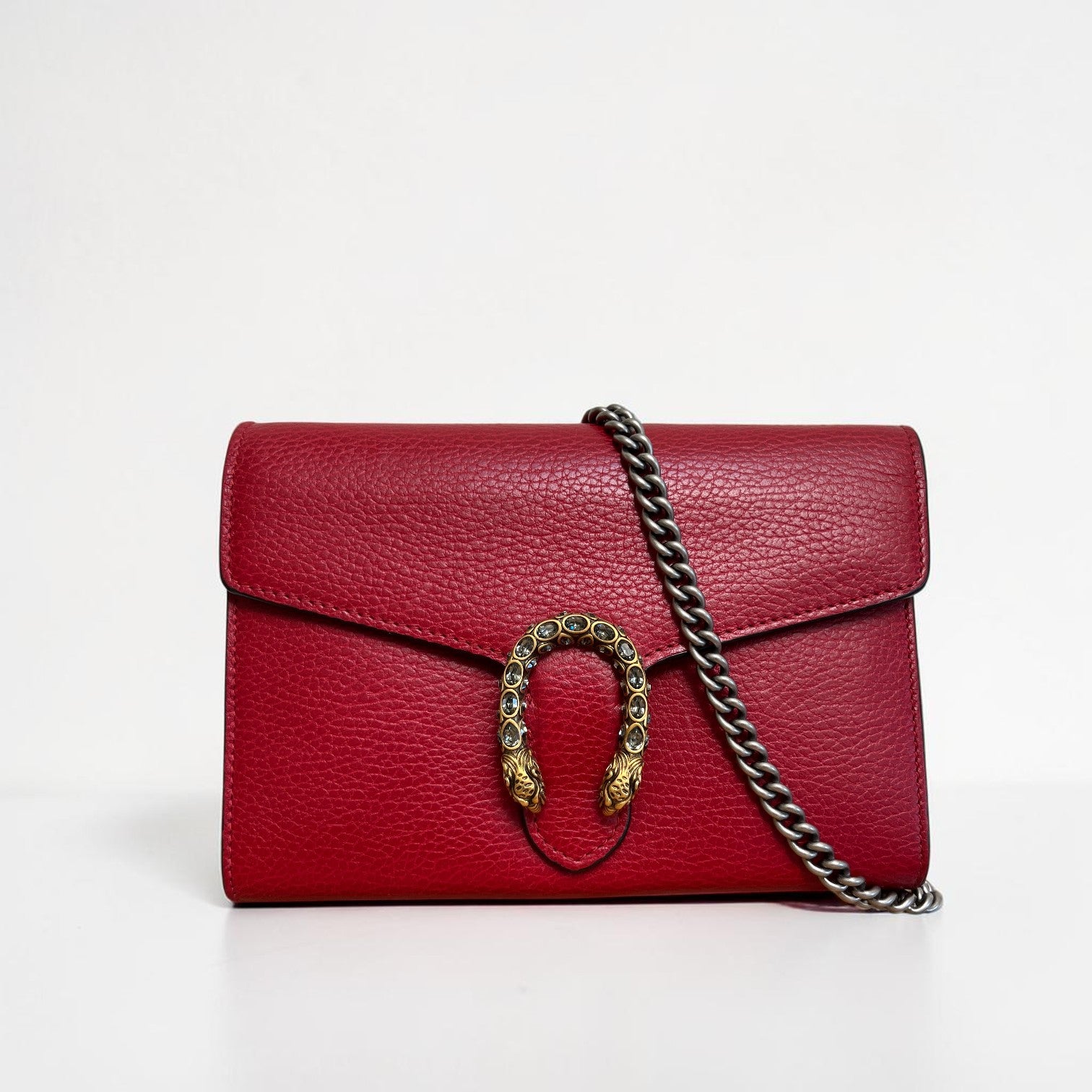 Gucci Dionysus Red Burgundy Leather Wallet On Chain