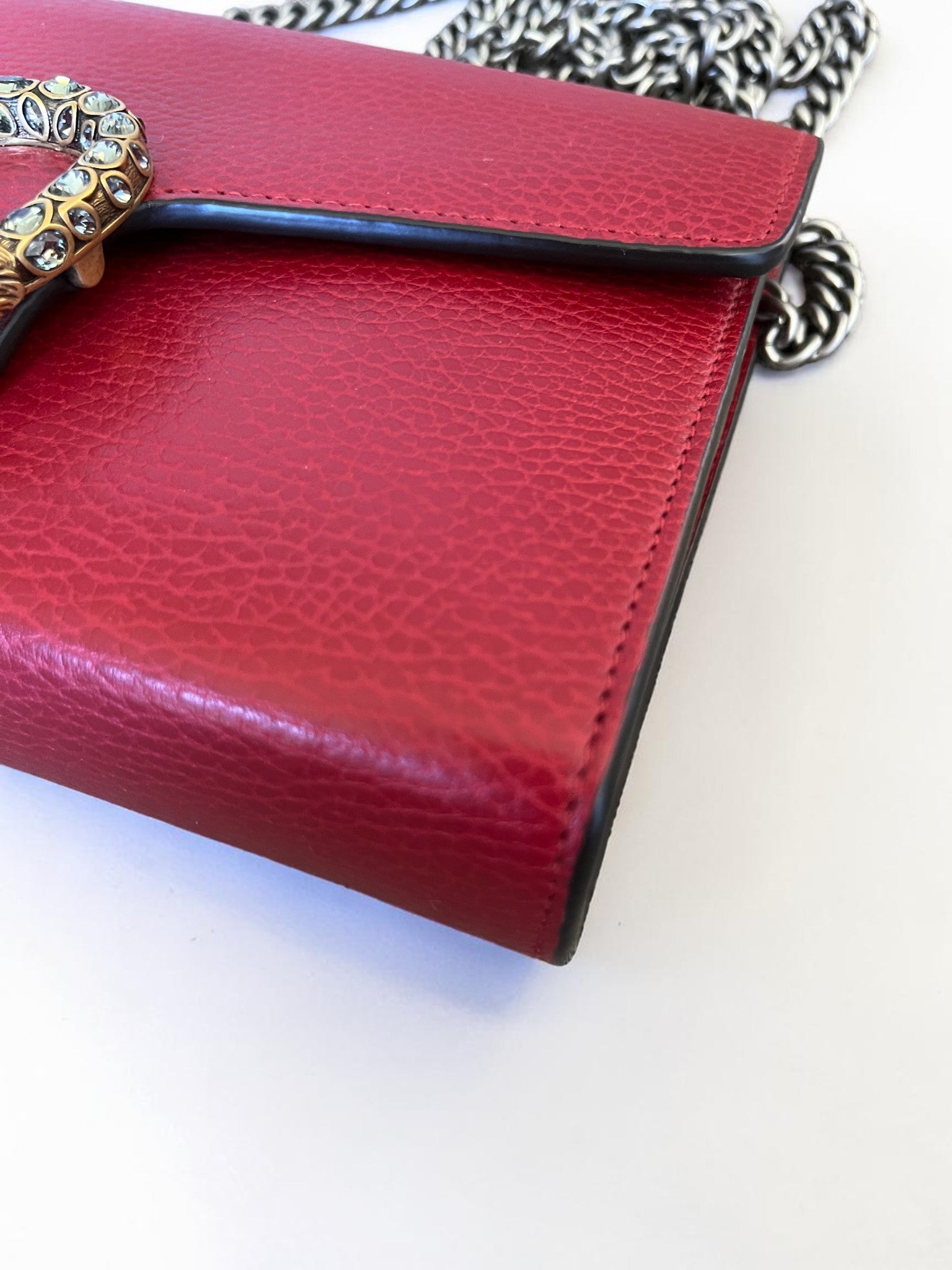 Gucci Dionysus Red Burgundy Leather Wallet On Chain