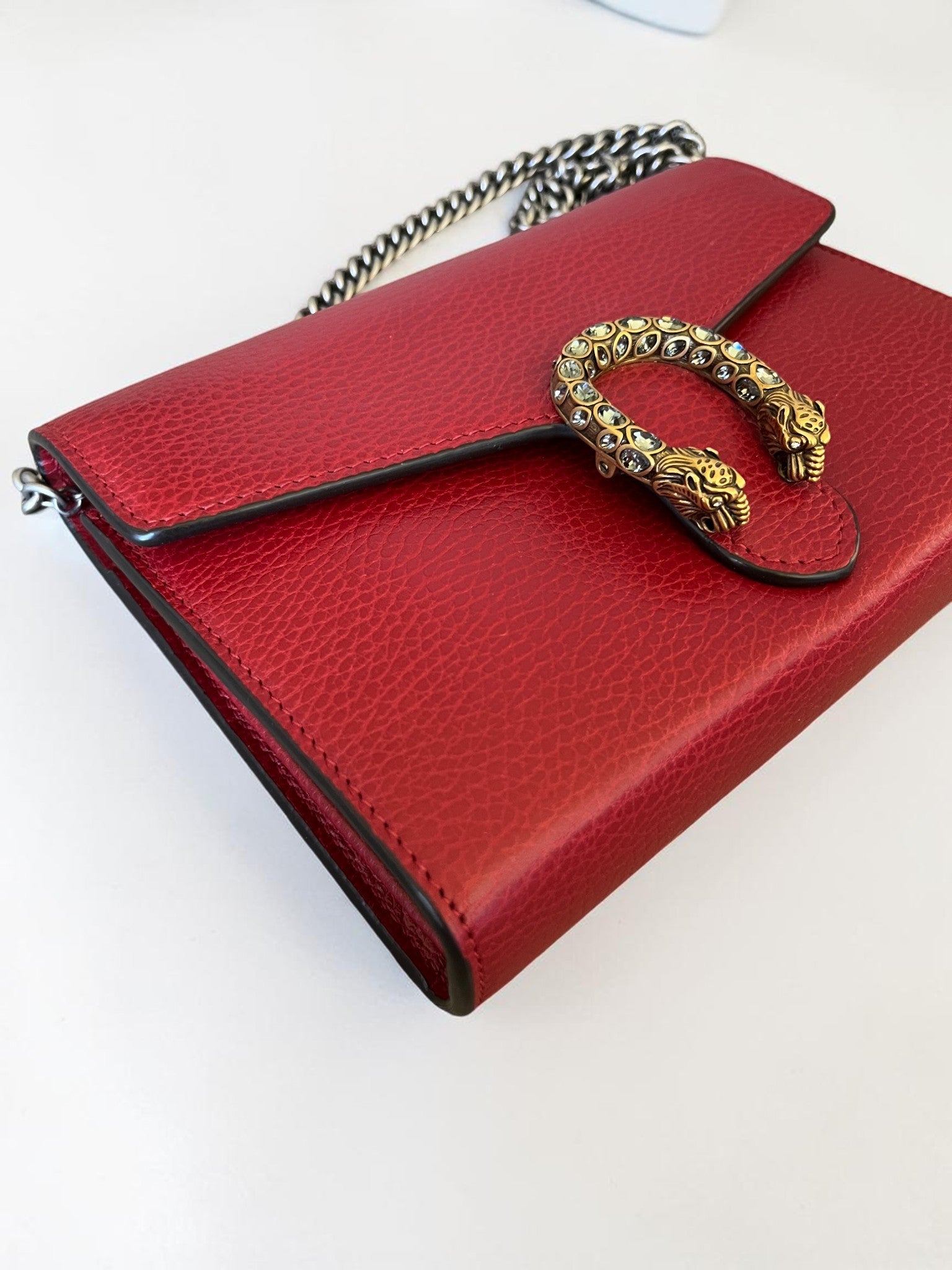 Gucci Dionysus Red Burgundy Leather Wallet On Chain