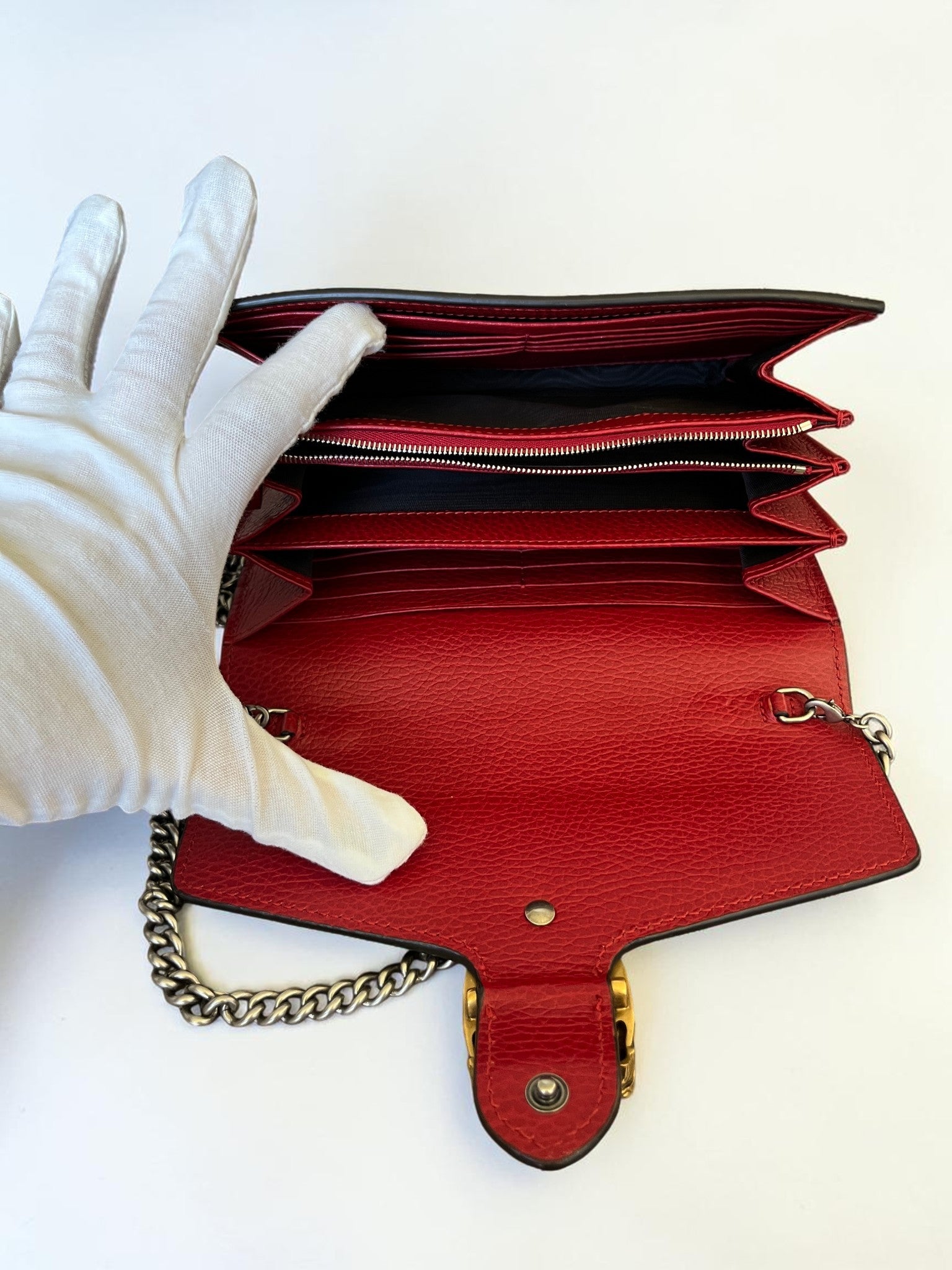 Gucci Dionysus Red Burgundy Leather Wallet On Chain
