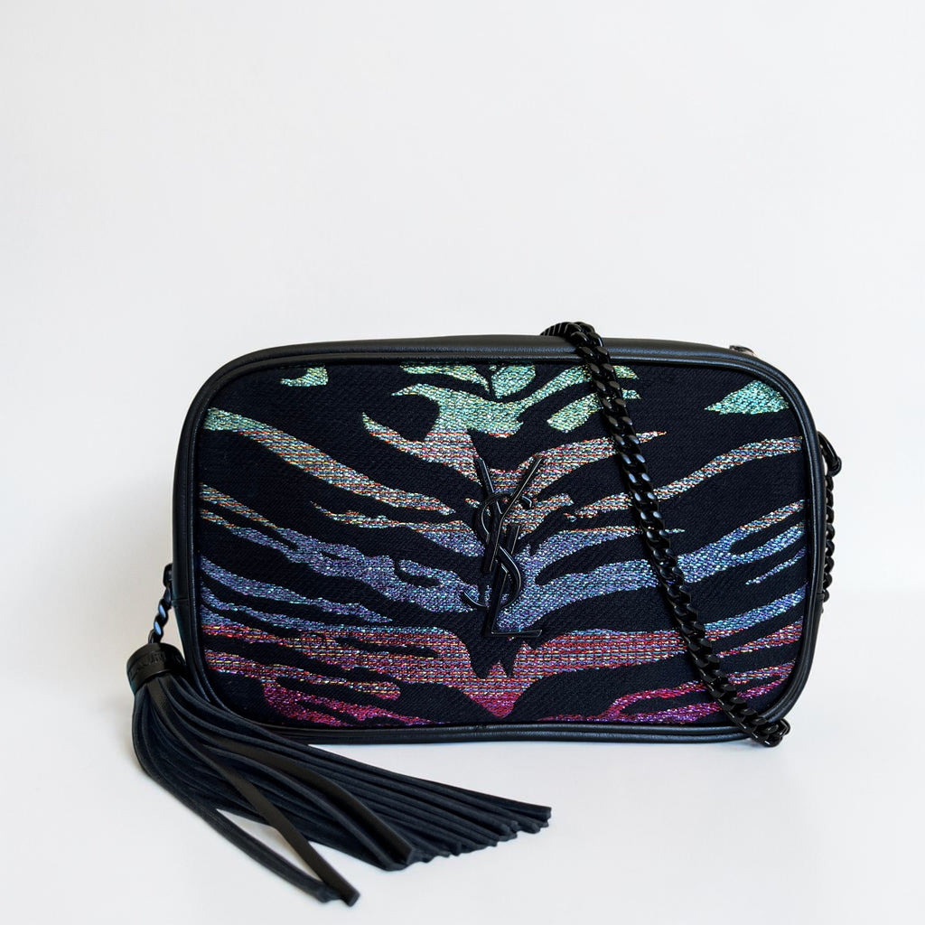 Saint Laurent Canvas And Leather Metallic Tiger Print Lou Camera Bag