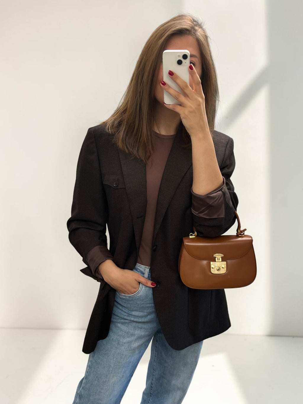 Gucci Vintage Smooth Calfskin Lady Lock Satchel Brown