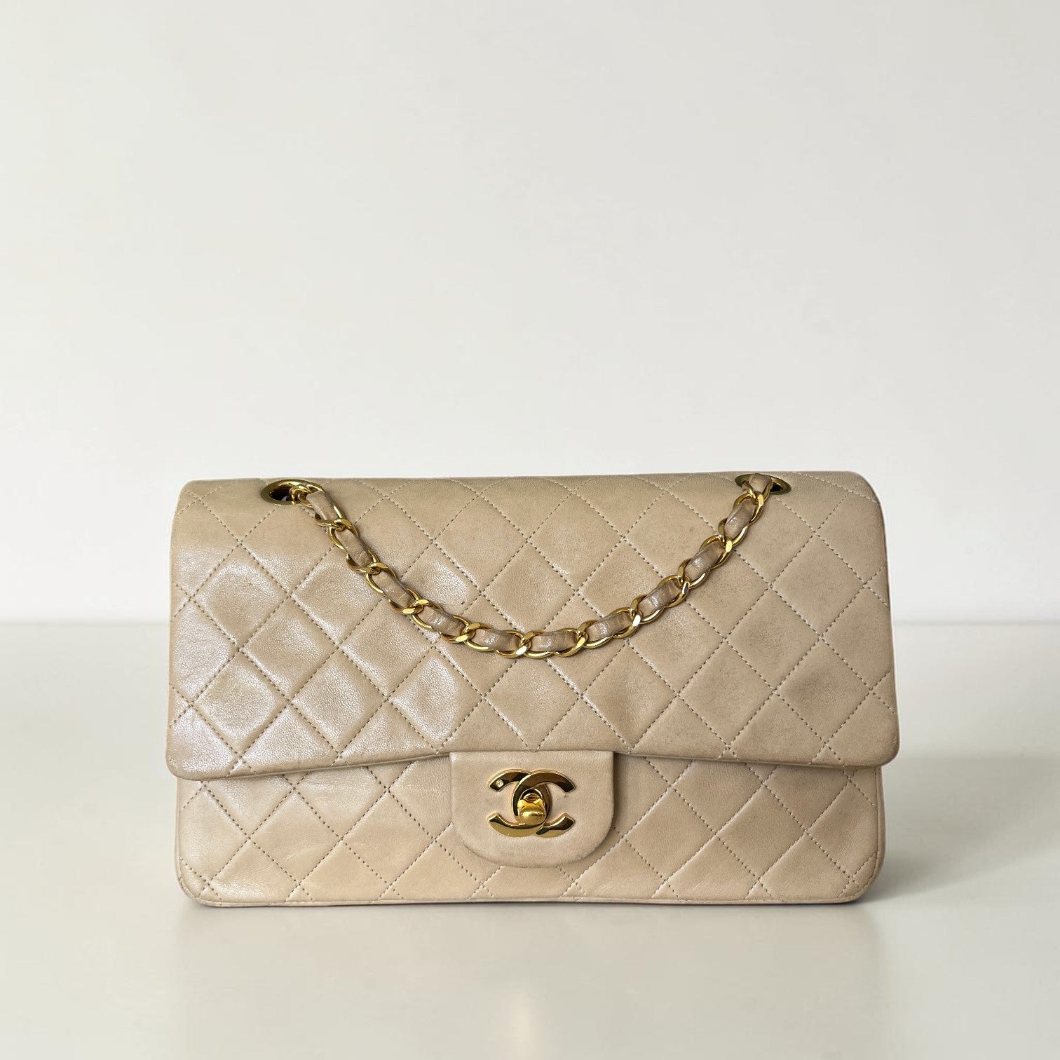 1991-1994 Chanel Medium Classic Flap Lambskin Beige