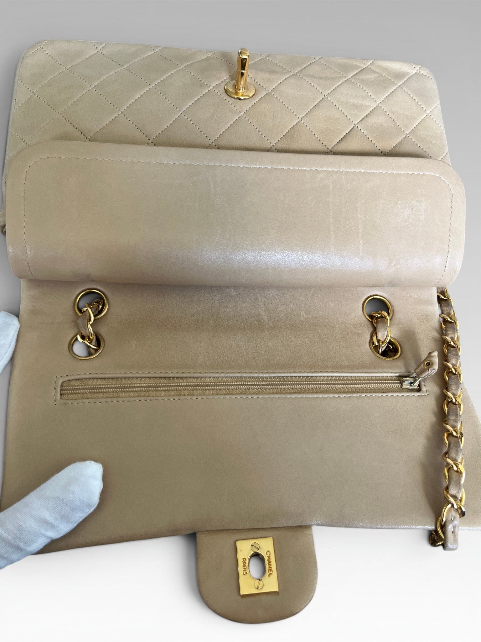 1991-1994 Chanel Medium Classic Flap Lambskin Beige