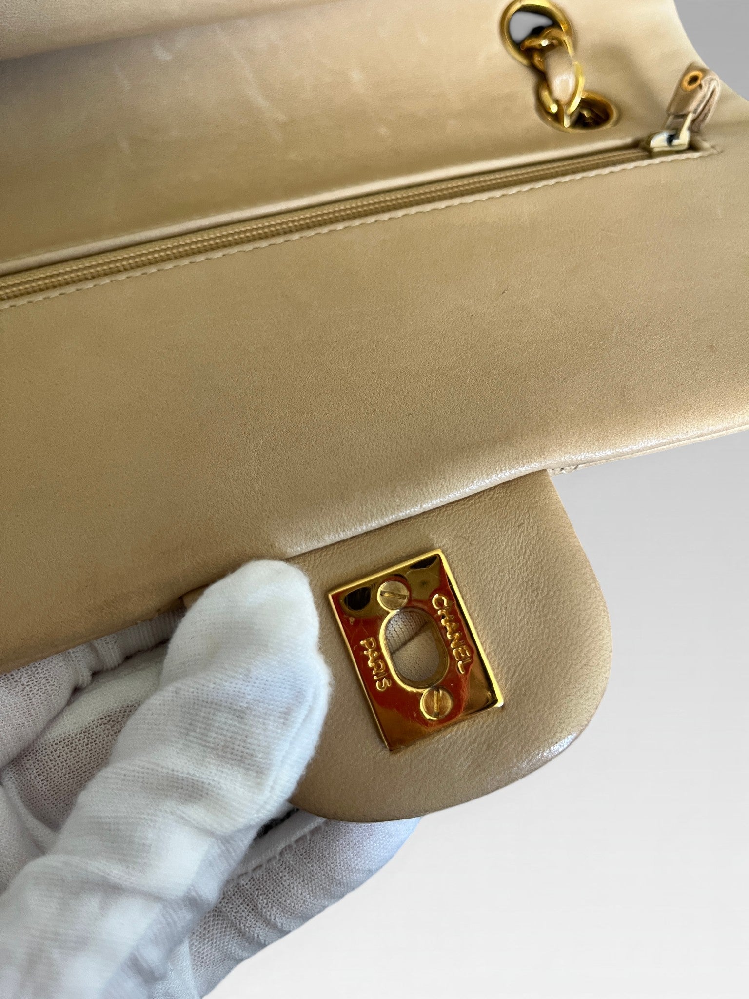 1991-1994 Chanel Medium Classic Flap Lambskin Beige
