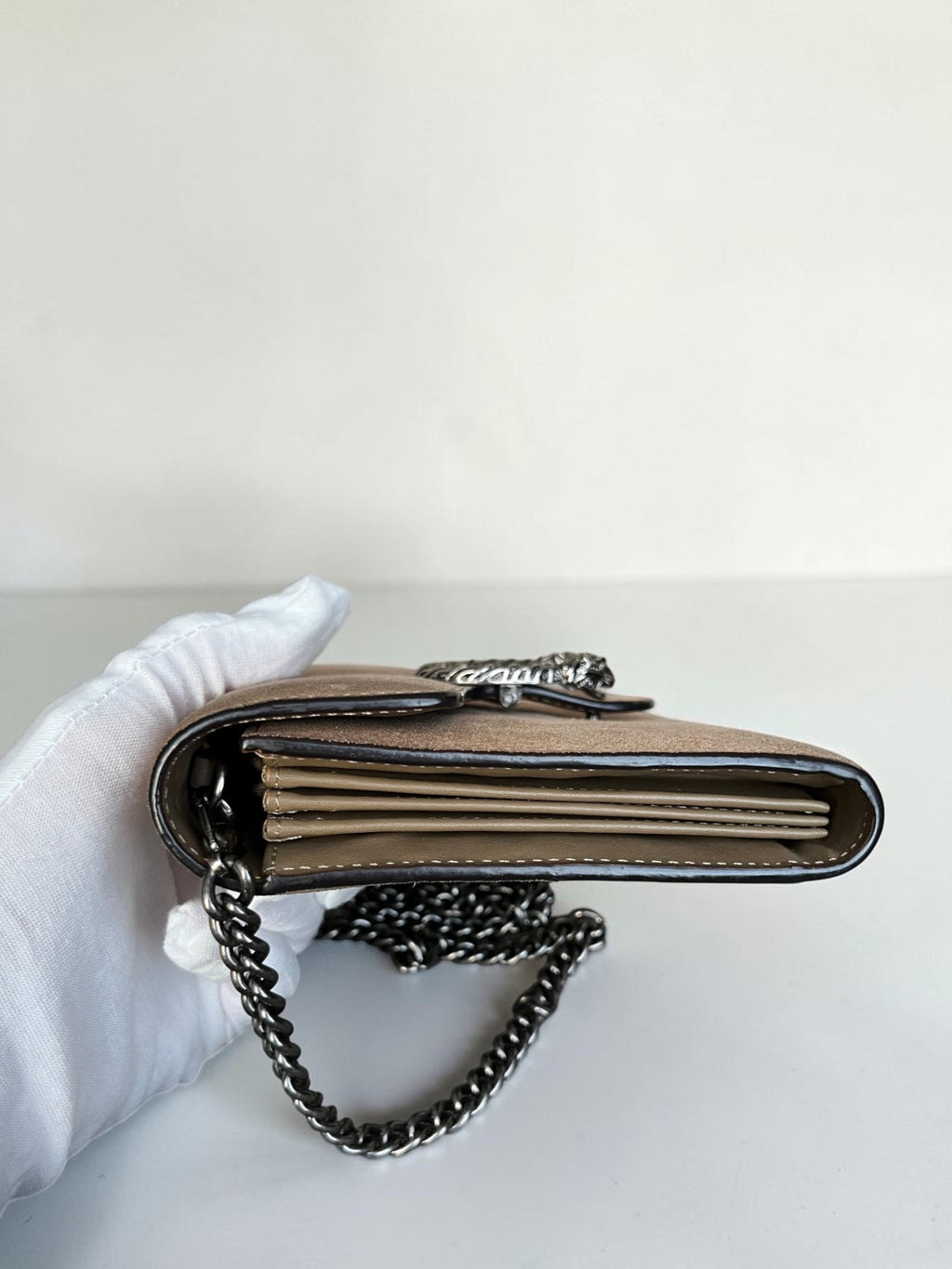 Gucci Dionysus Suede Wallet On Chain Brown