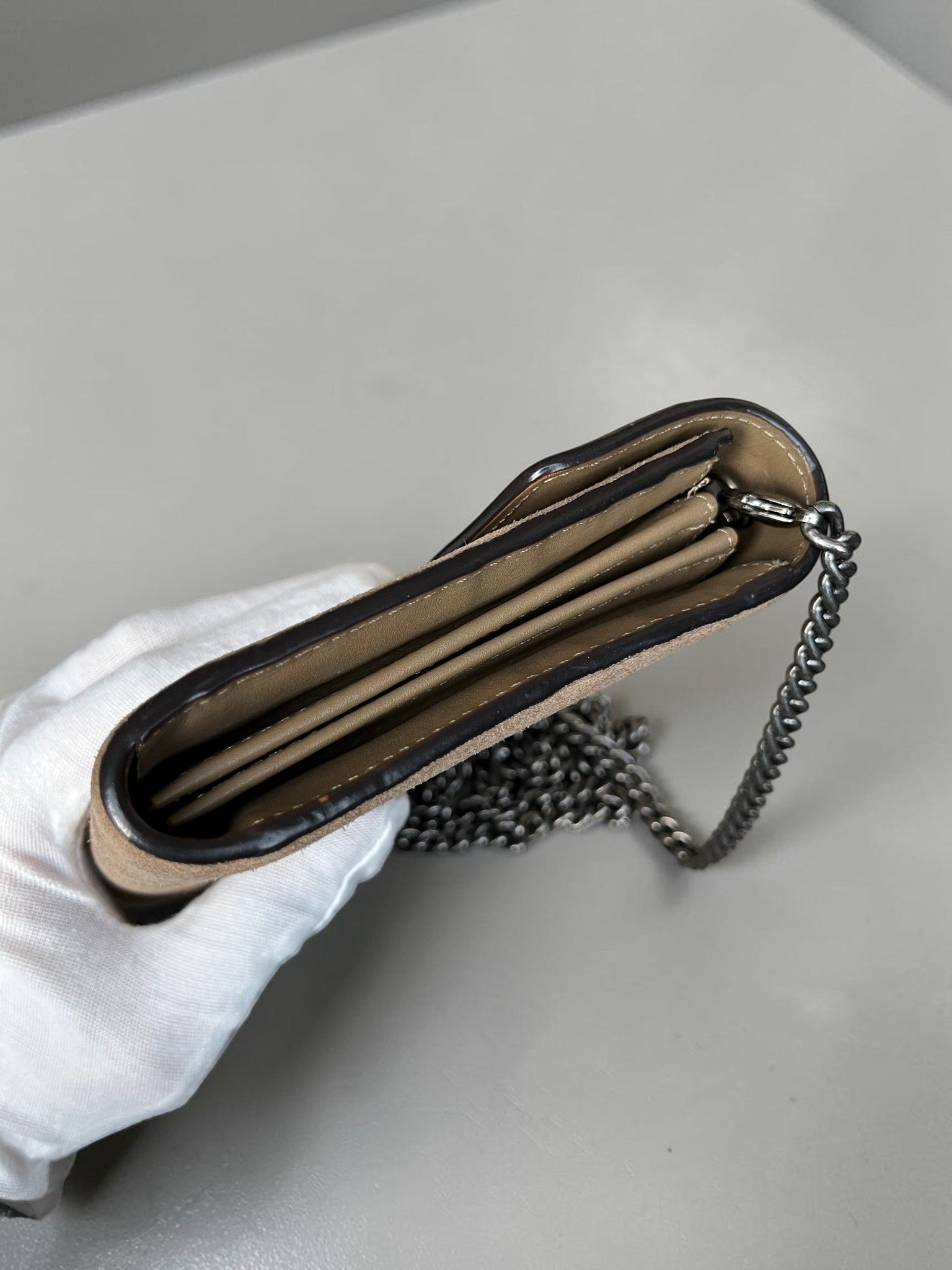 Gucci Dionysus Suede Wallet On Chain Brown