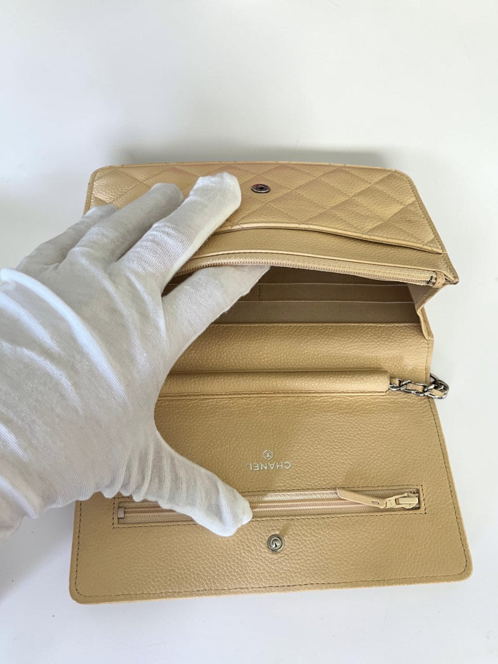 2013-2014 Chanel Wallet On Chain Beige Caviar