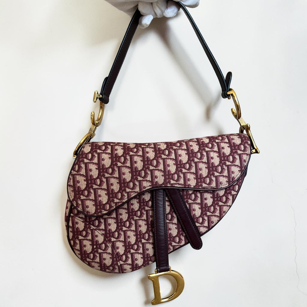 Dior Saddle Bag Oblique Jacquard Burgundy
