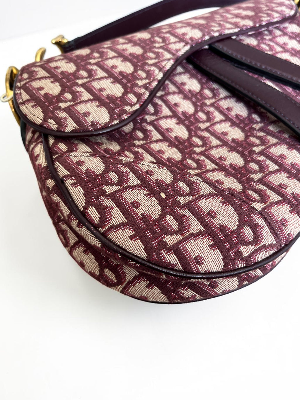 Dior Saddle Bag Oblique Jacquard Burgundy