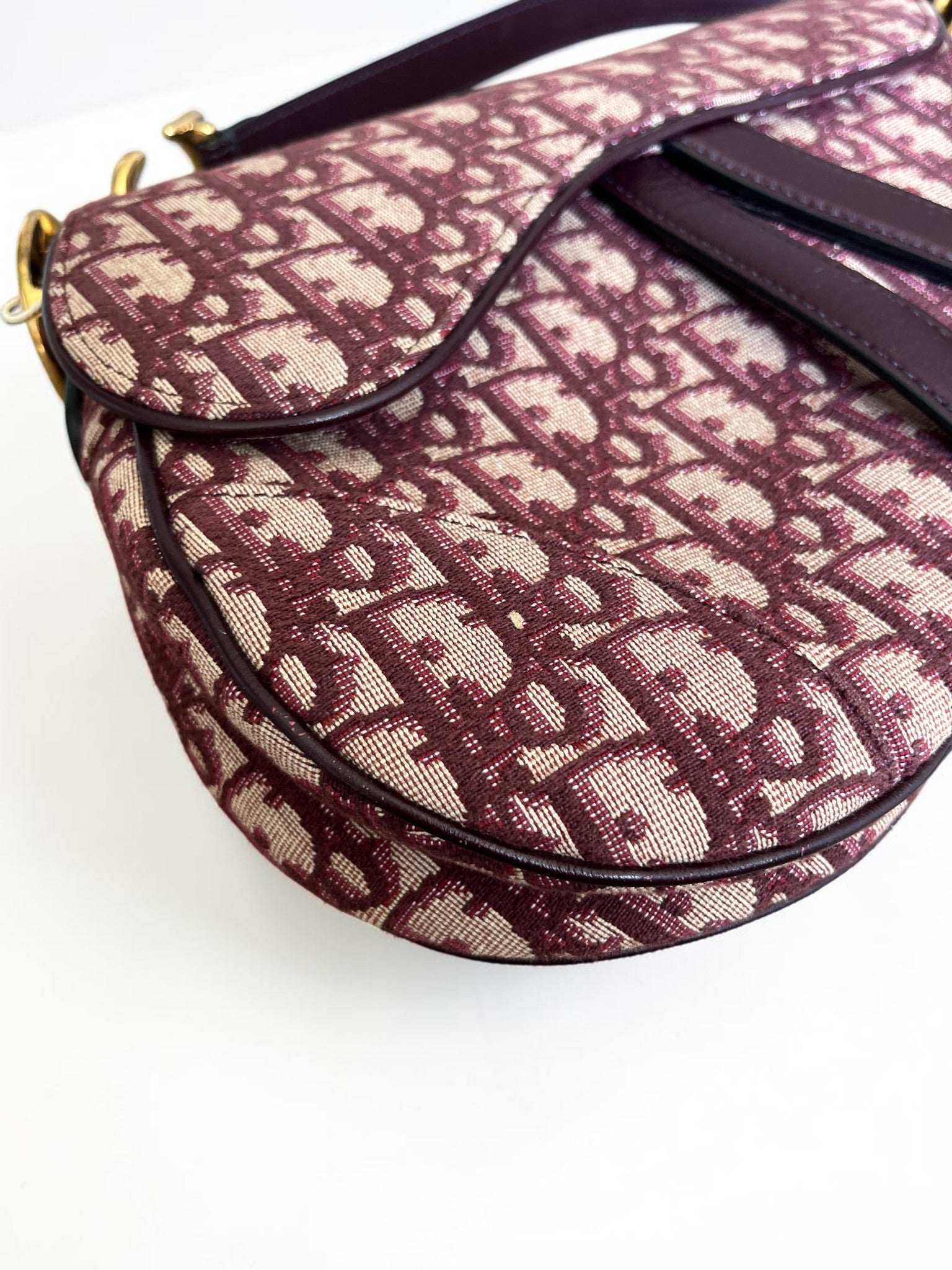 Dior Saddle Bag Oblique Jacquard Burgundy