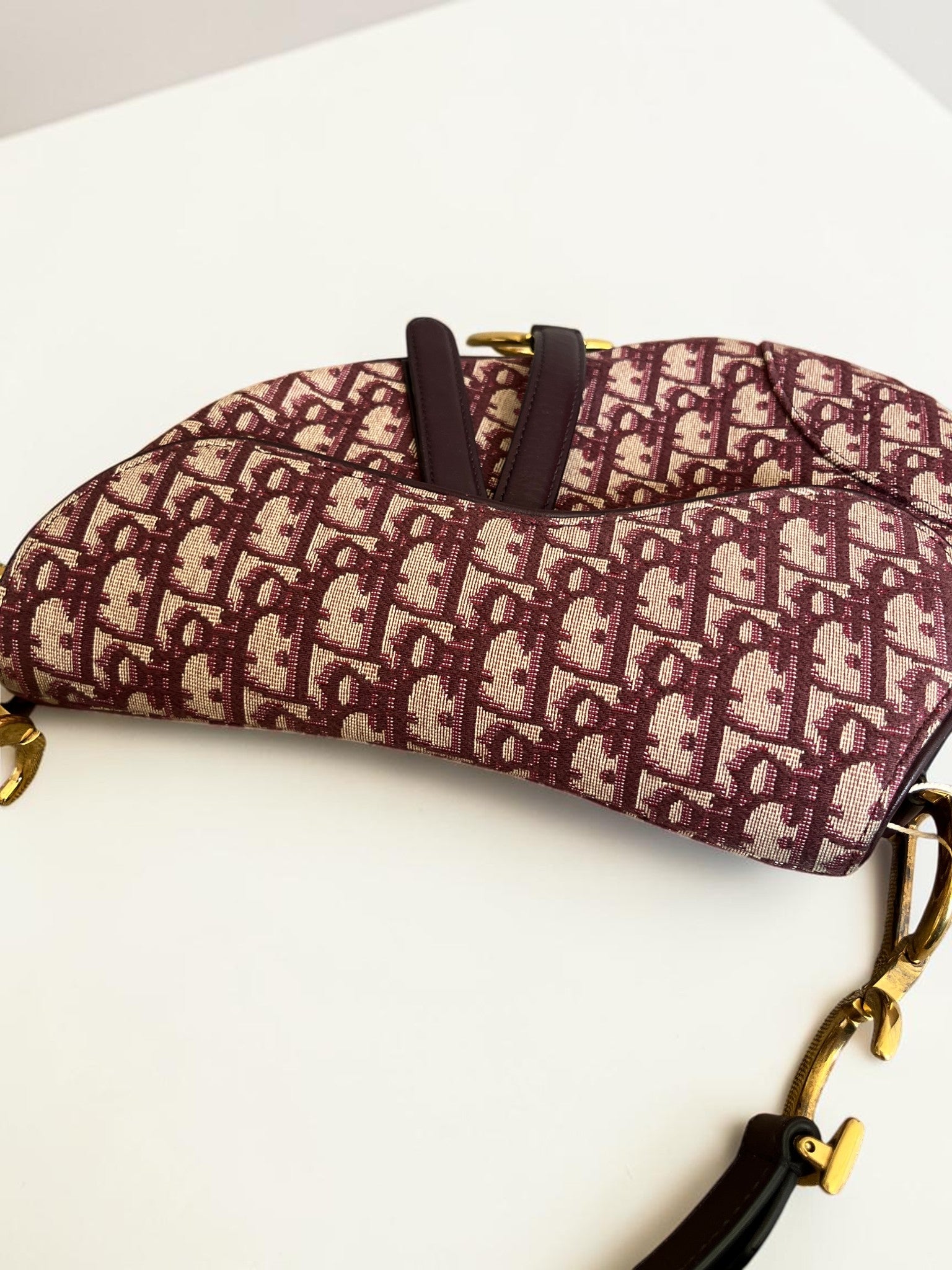 Dior Saddle Bag Oblique Jacquard Burgundy