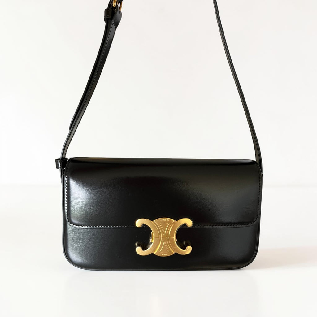 Celine Triomphe Claude Bag In Black Smooth Leather