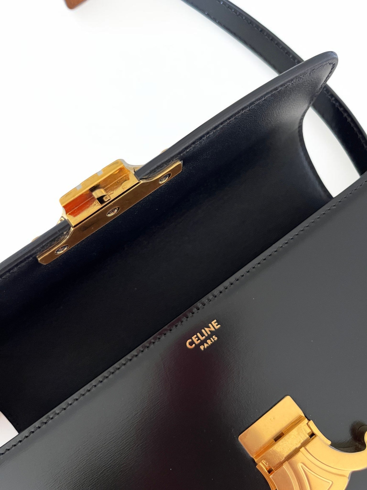 Celine Triomphe Claude Bag In Black Smooth Leather