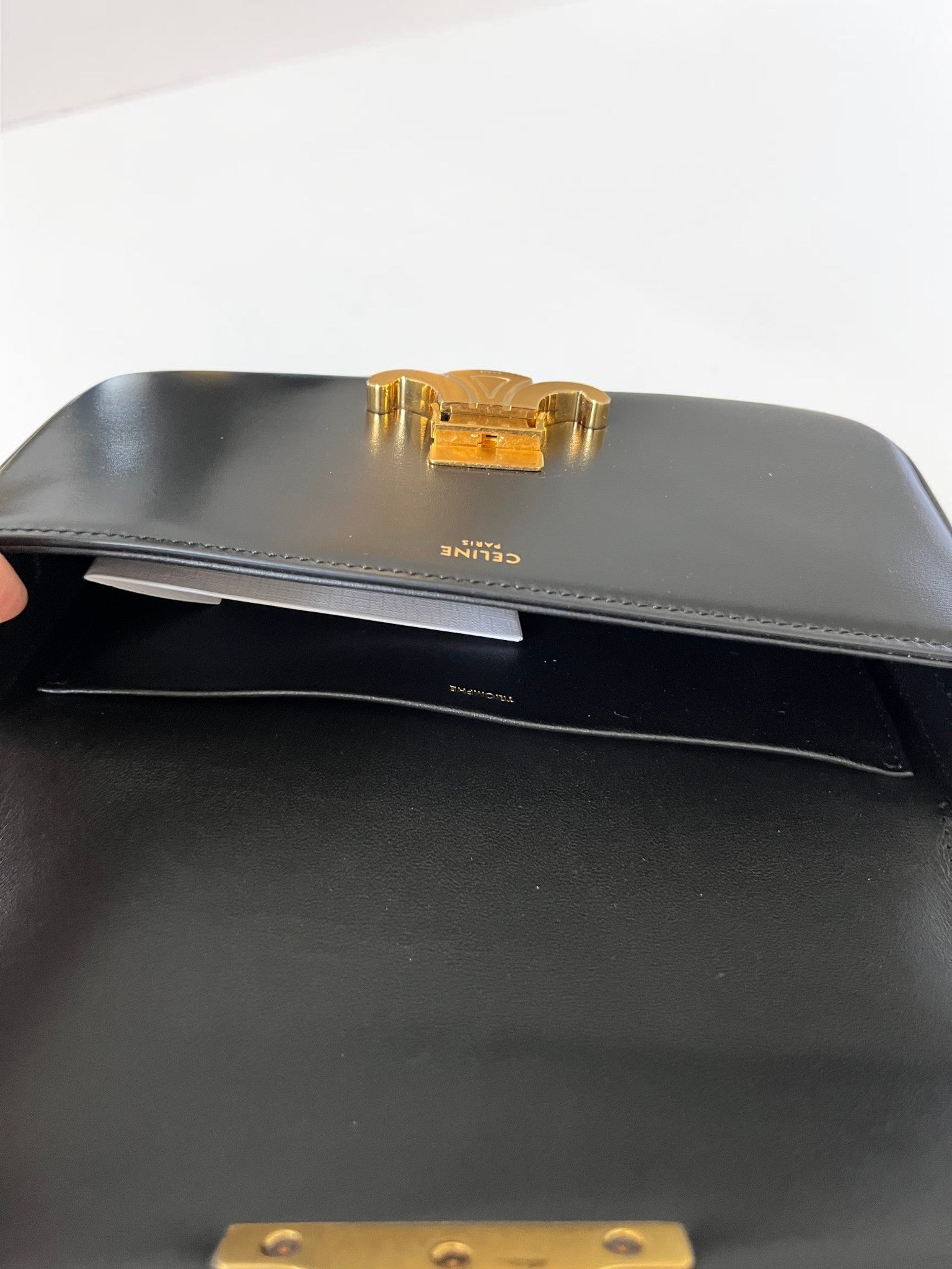 Celine Triomphe Claude Bag In Black Smooth Leather