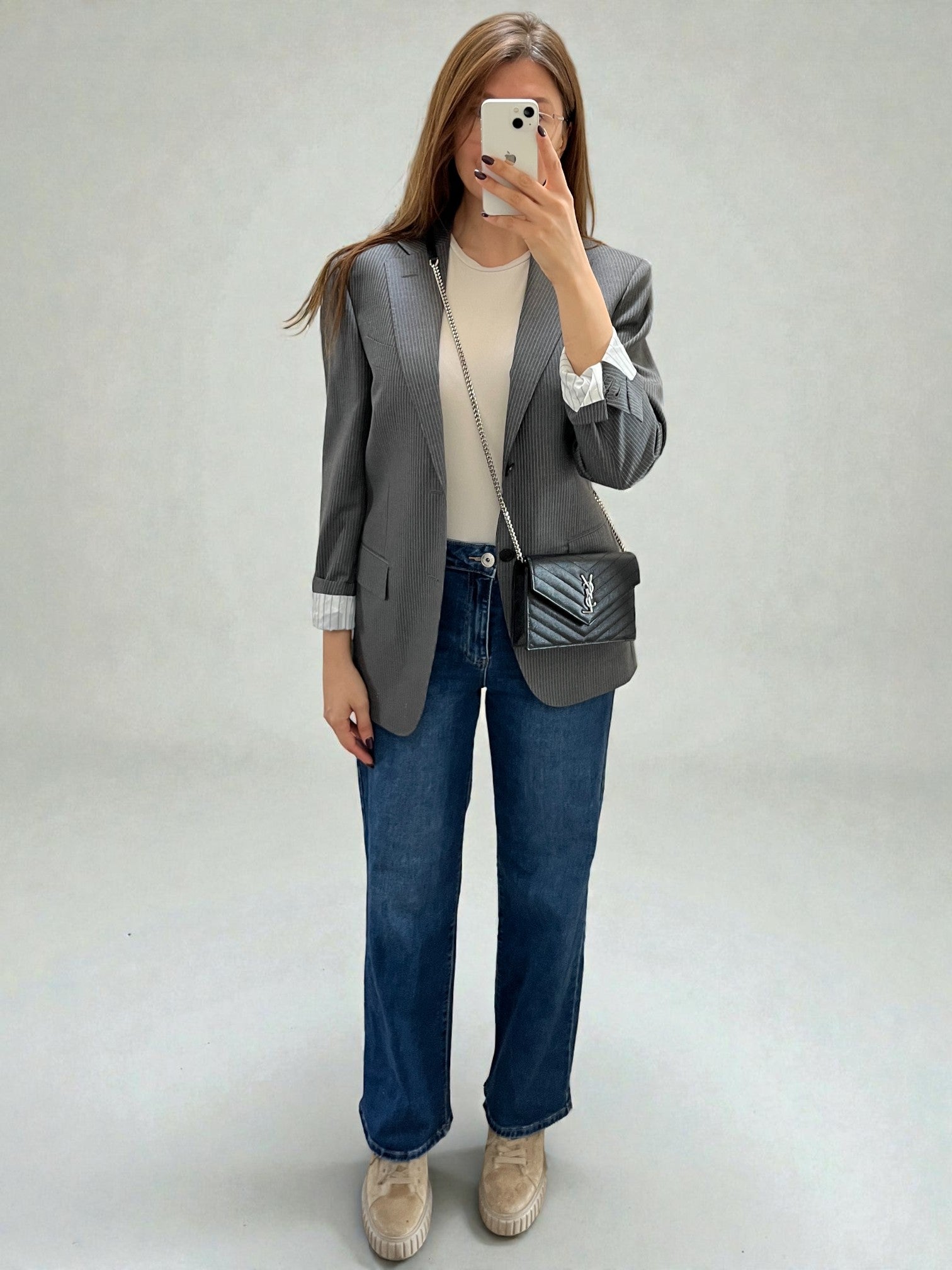 Saint Laurent YSL Logo Cassandre Matelassé Envelope Leather Wallet On Chain Black