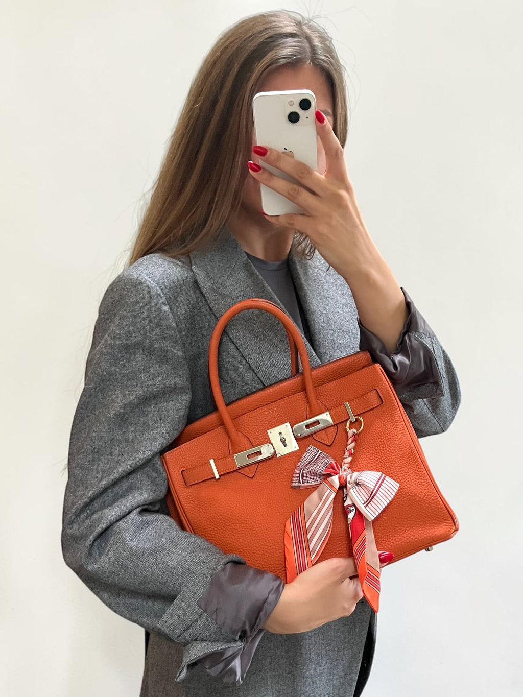 2007 Hermès Birkin 30 Clemence Orange H Palladium Hardware