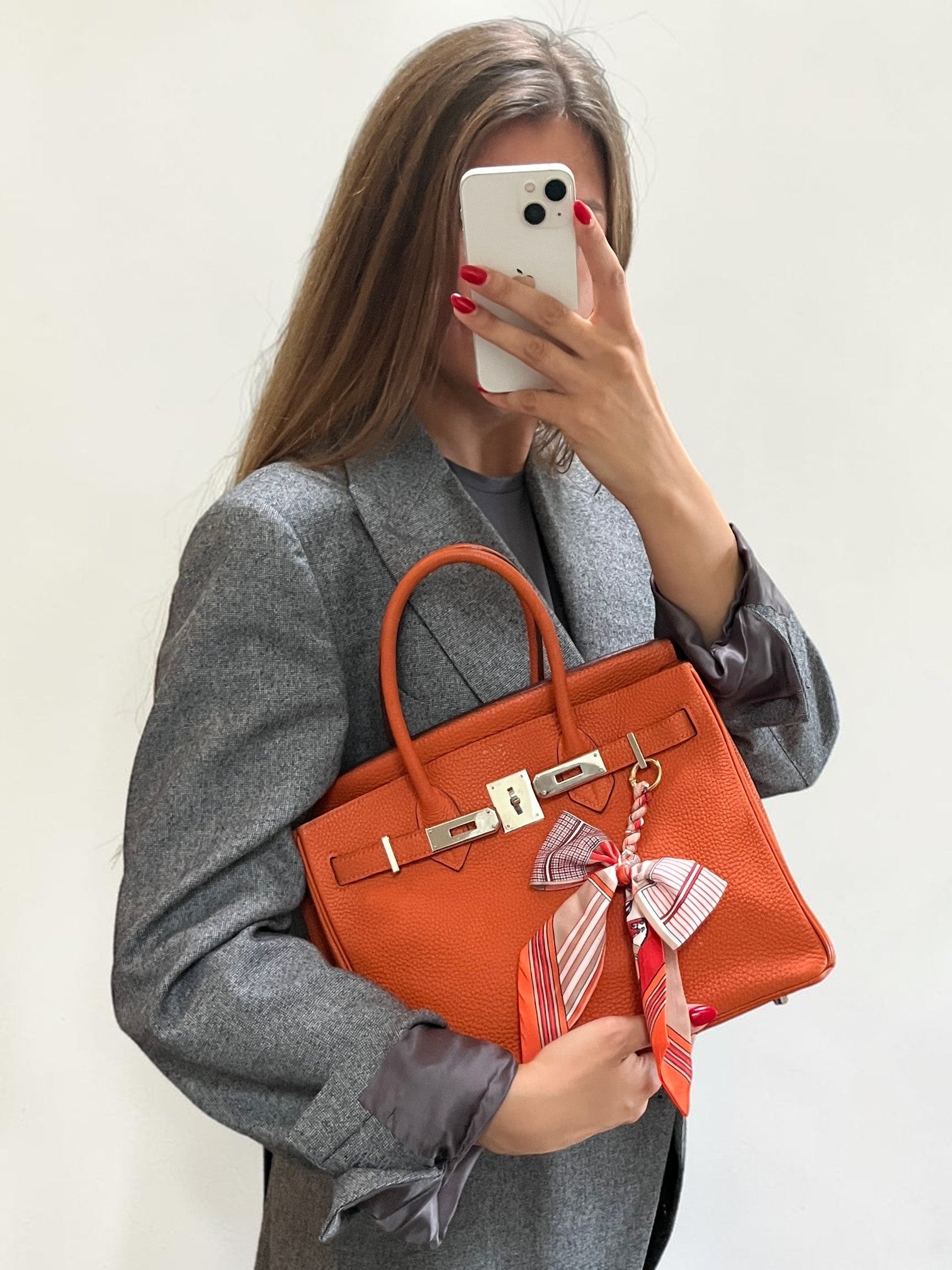 2007 Hermès Birkin 30 Clemence Orange H Palladium Hardware