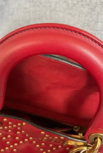 Dior Lady Dior Mini Bag With Metal Studs Burgundy Leather