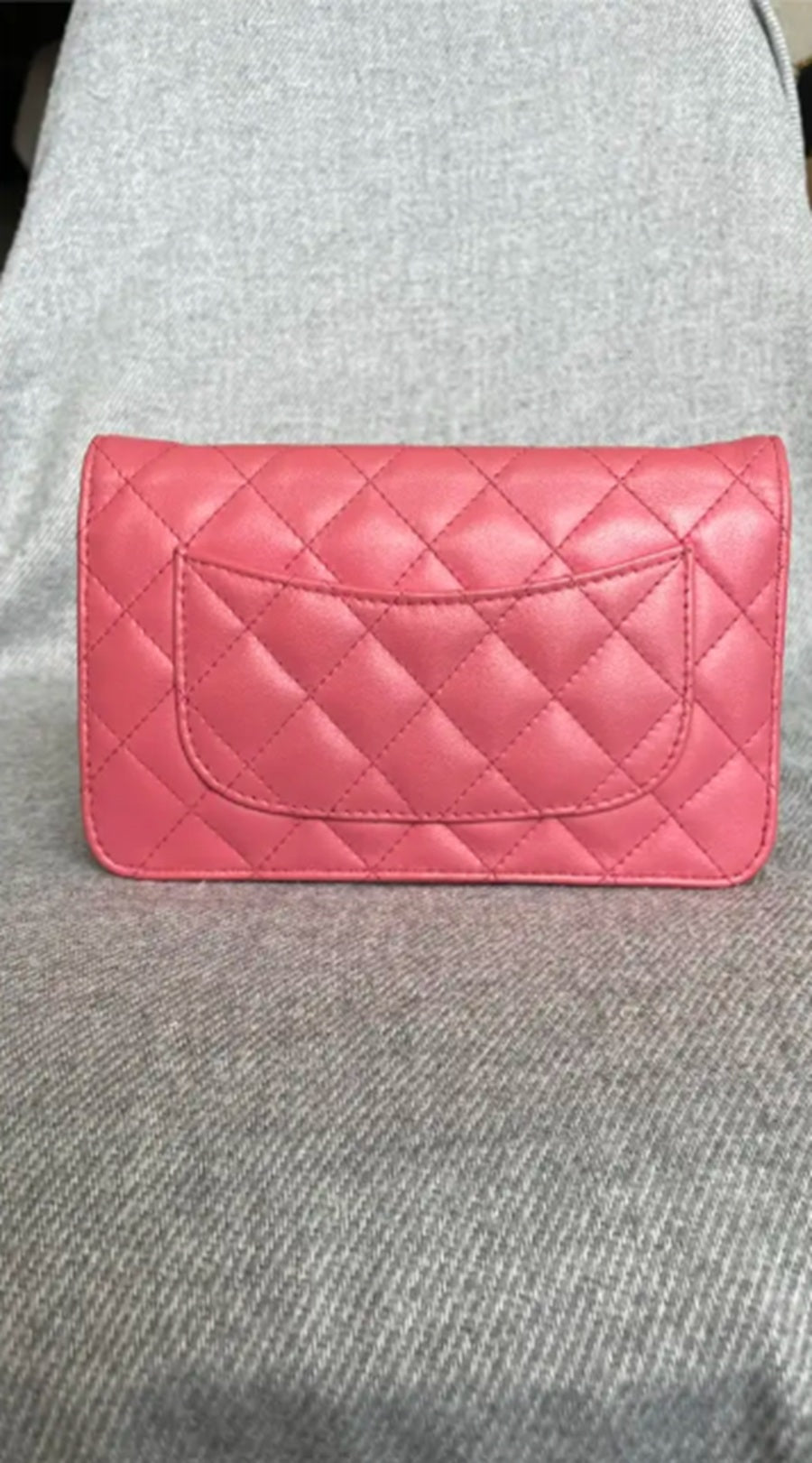 Chanel Lambskin Classic Wallet On Chain Pink Silver Hardware