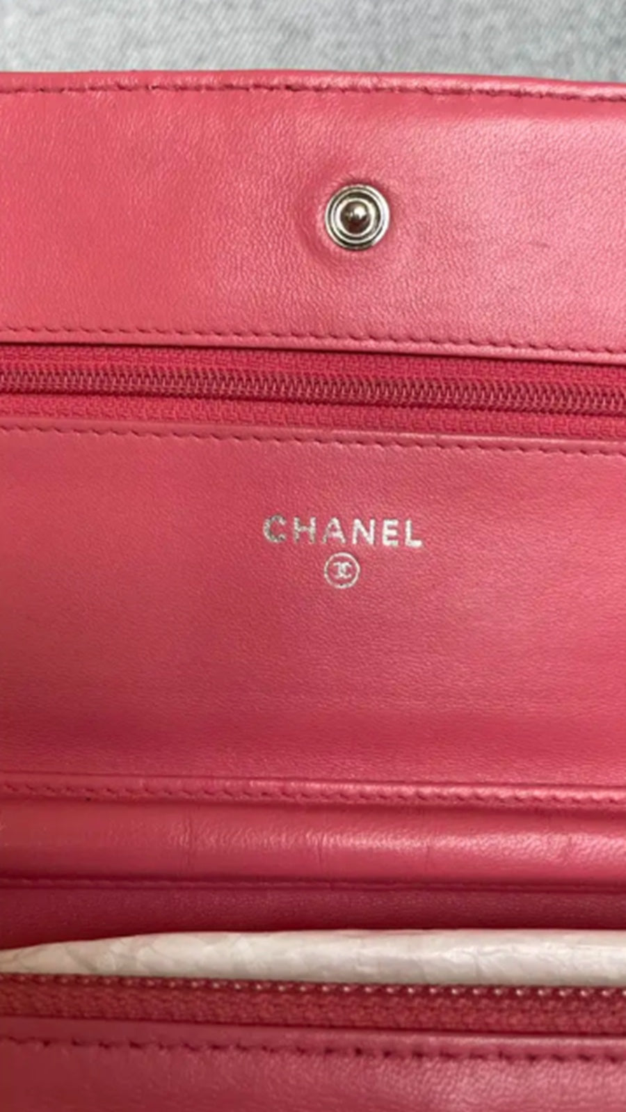 Chanel Lambskin Classic Wallet On Chain Pink Silver Hardware