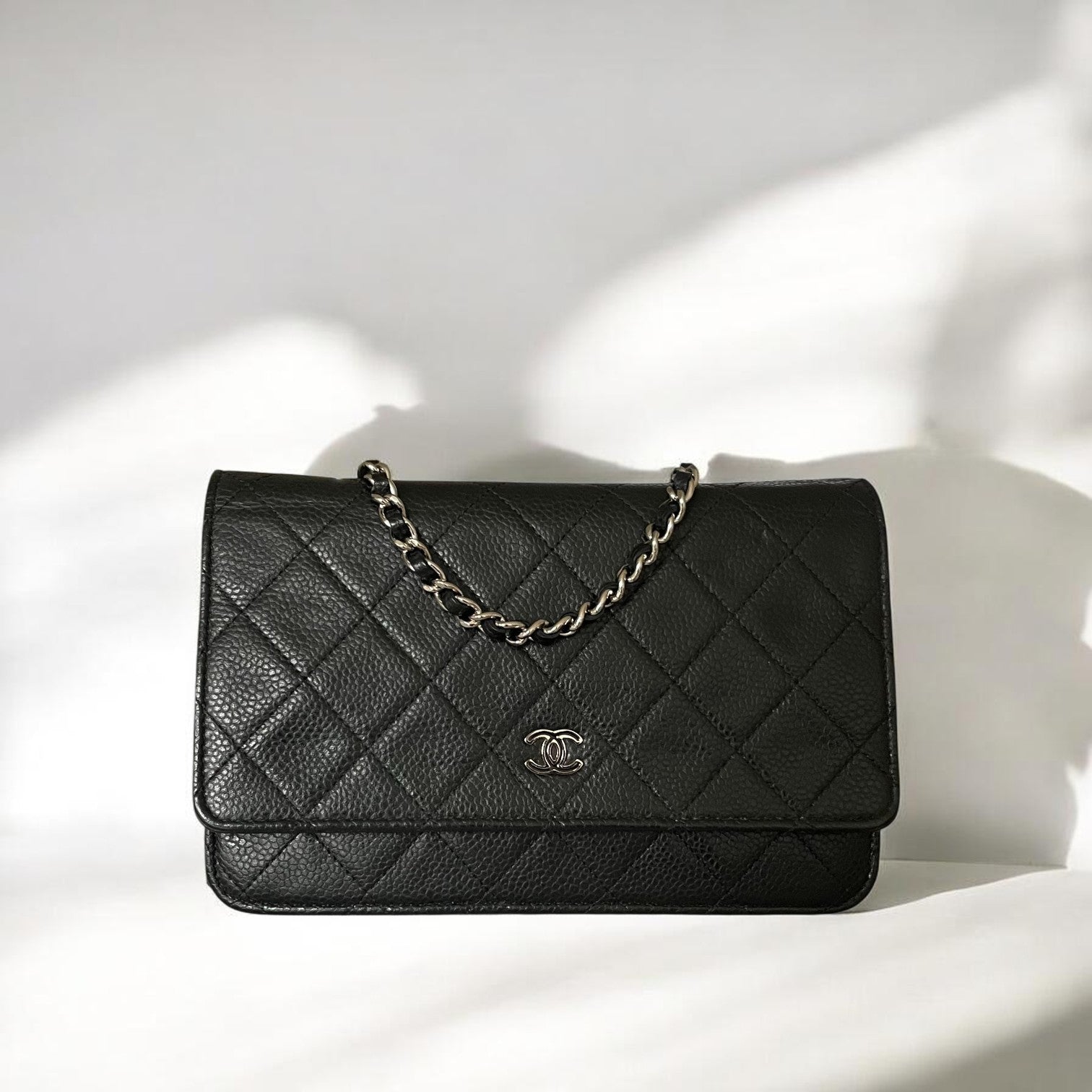 2014-2015 Chanel Classic Wallet On Chain Caviar Leather Black Silver Hardware